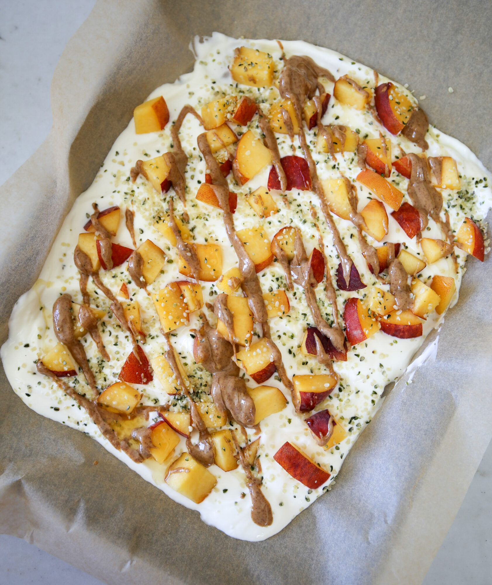 summer peach greek yogurt bark