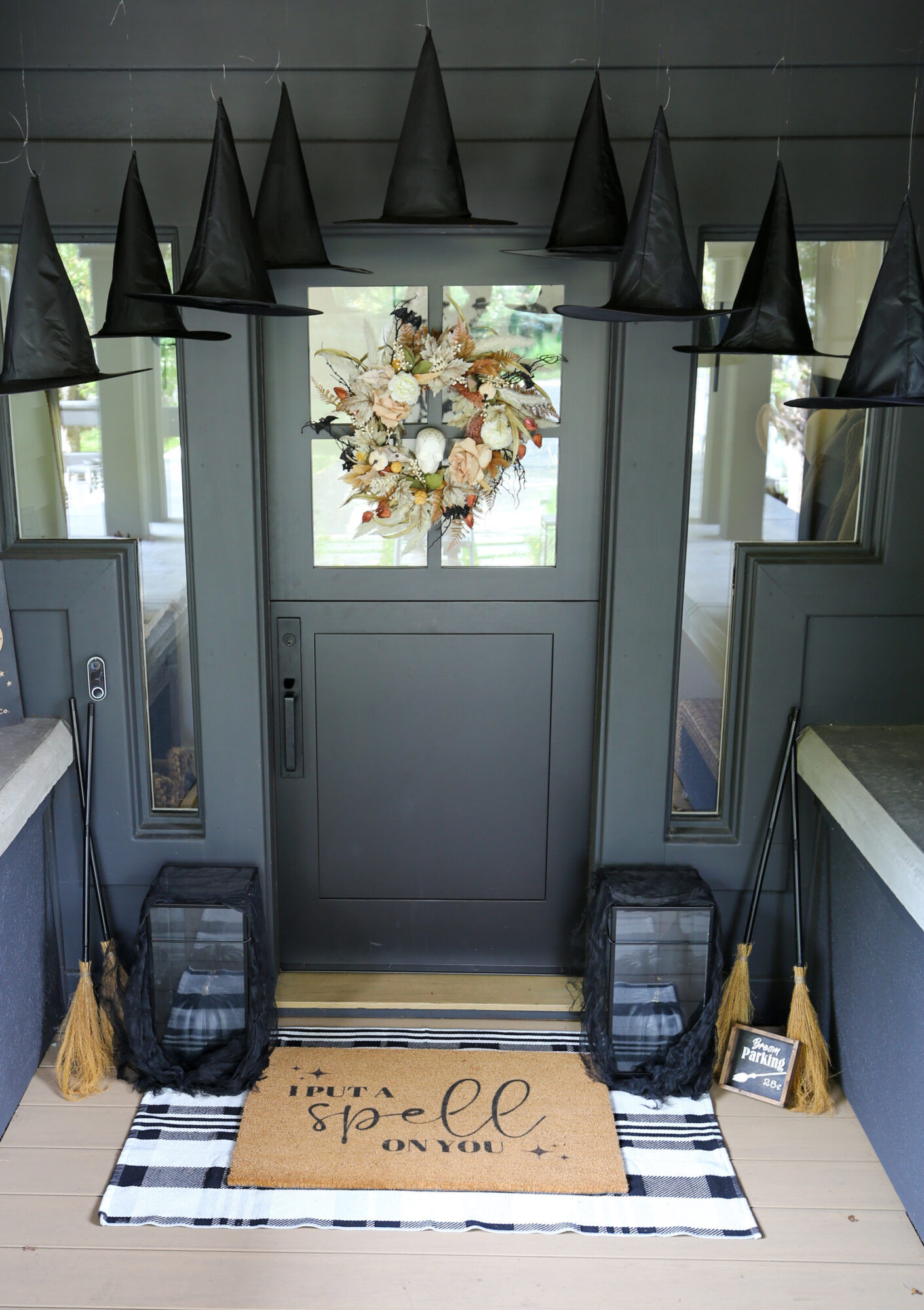 floating witch hat halloween front door
