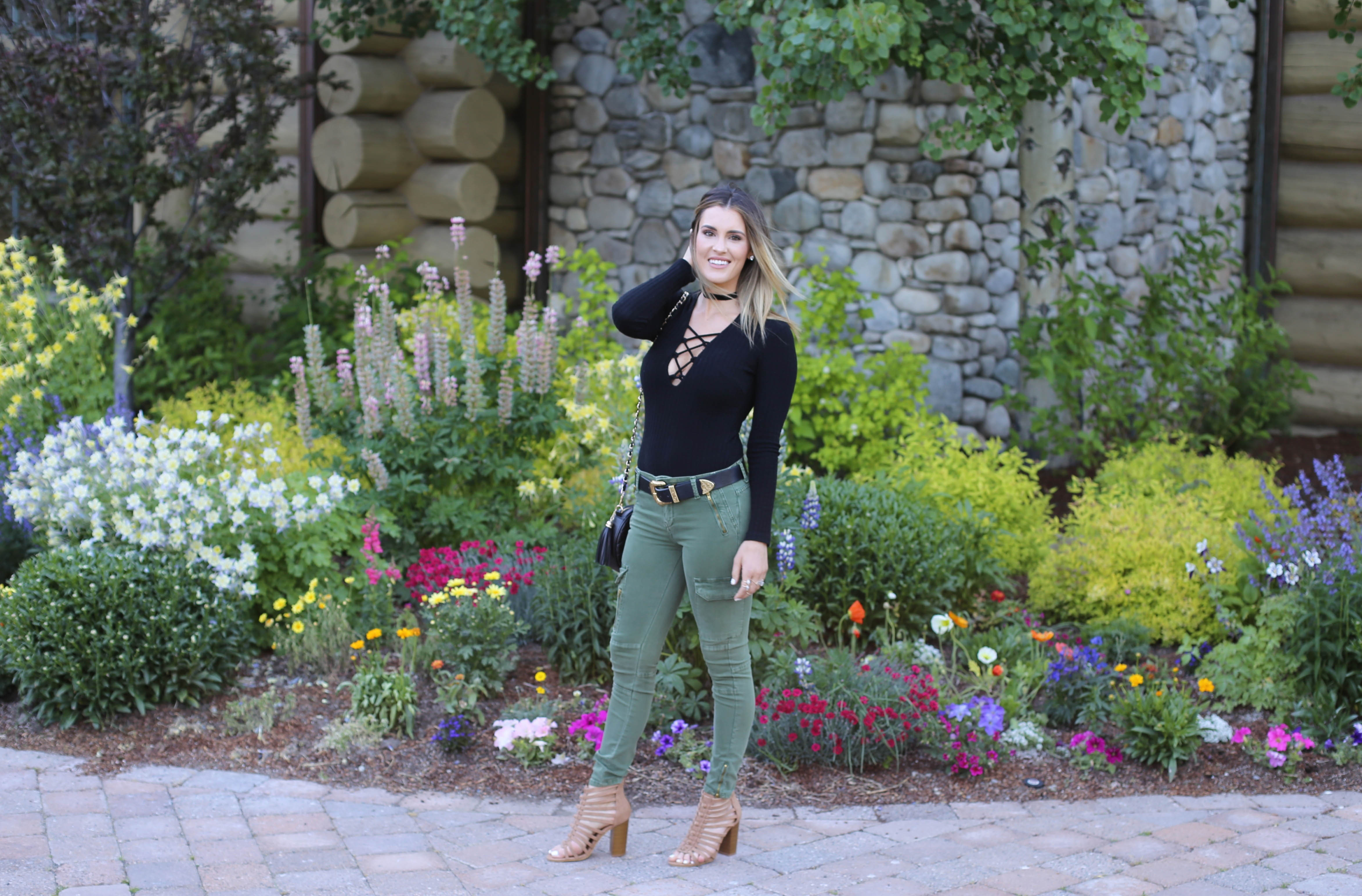 cargo pants lace up top styled by kasey 