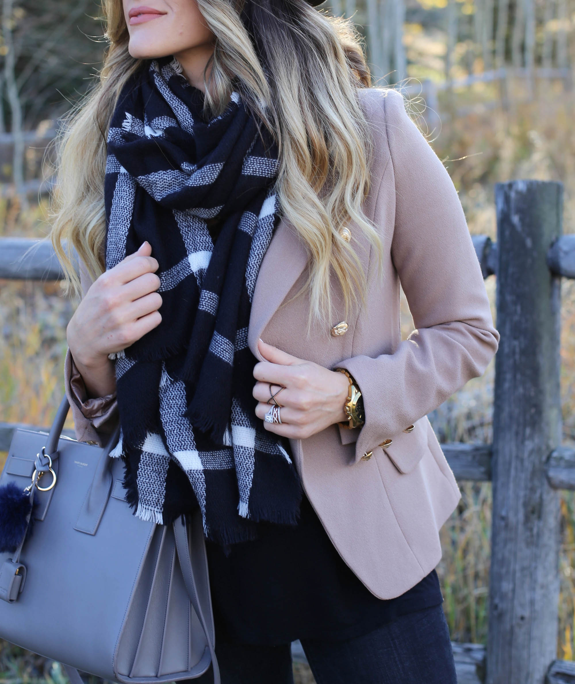 double breast blazer scarf styled by kasey 