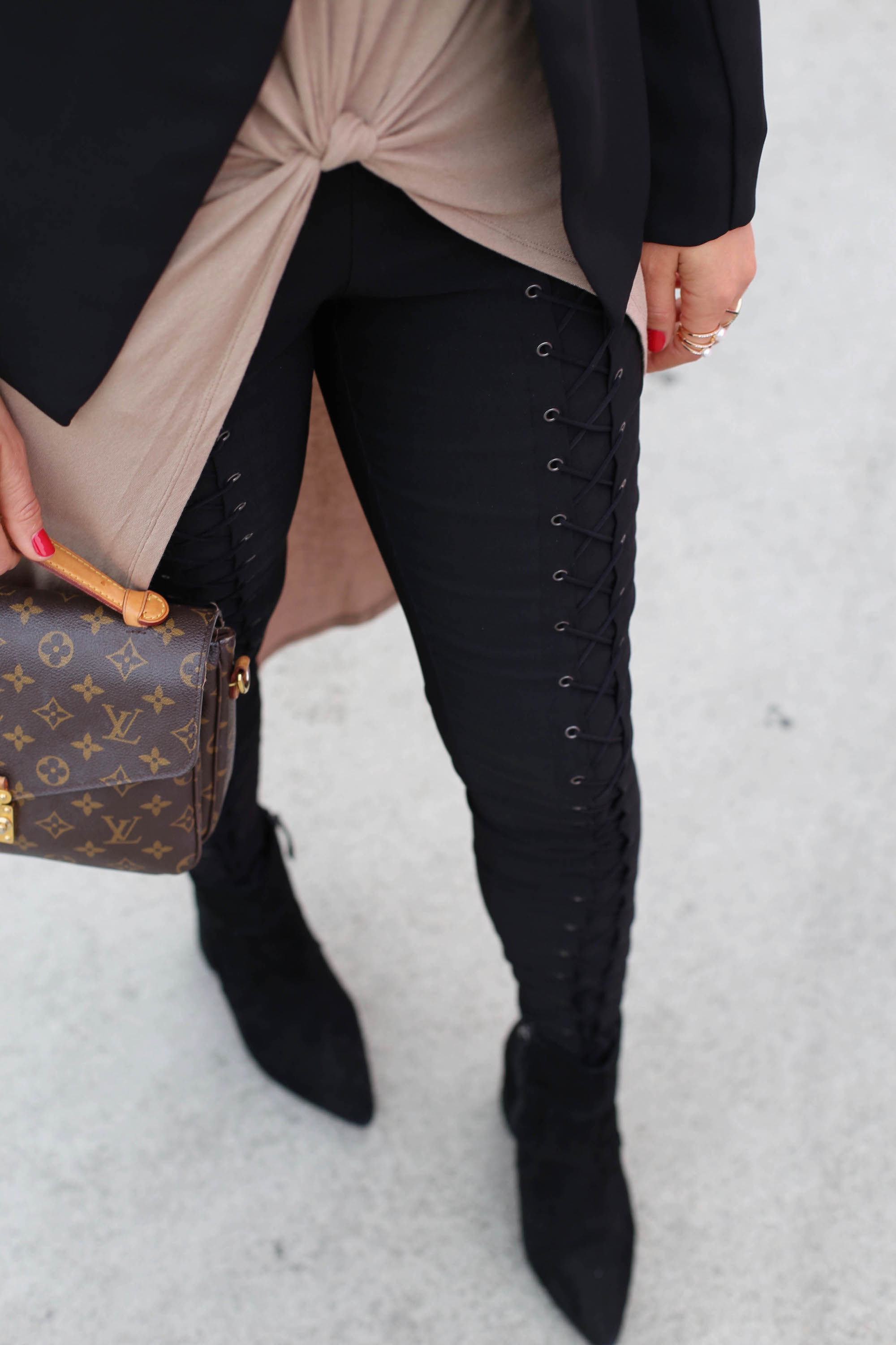 laced up leggings pink wall