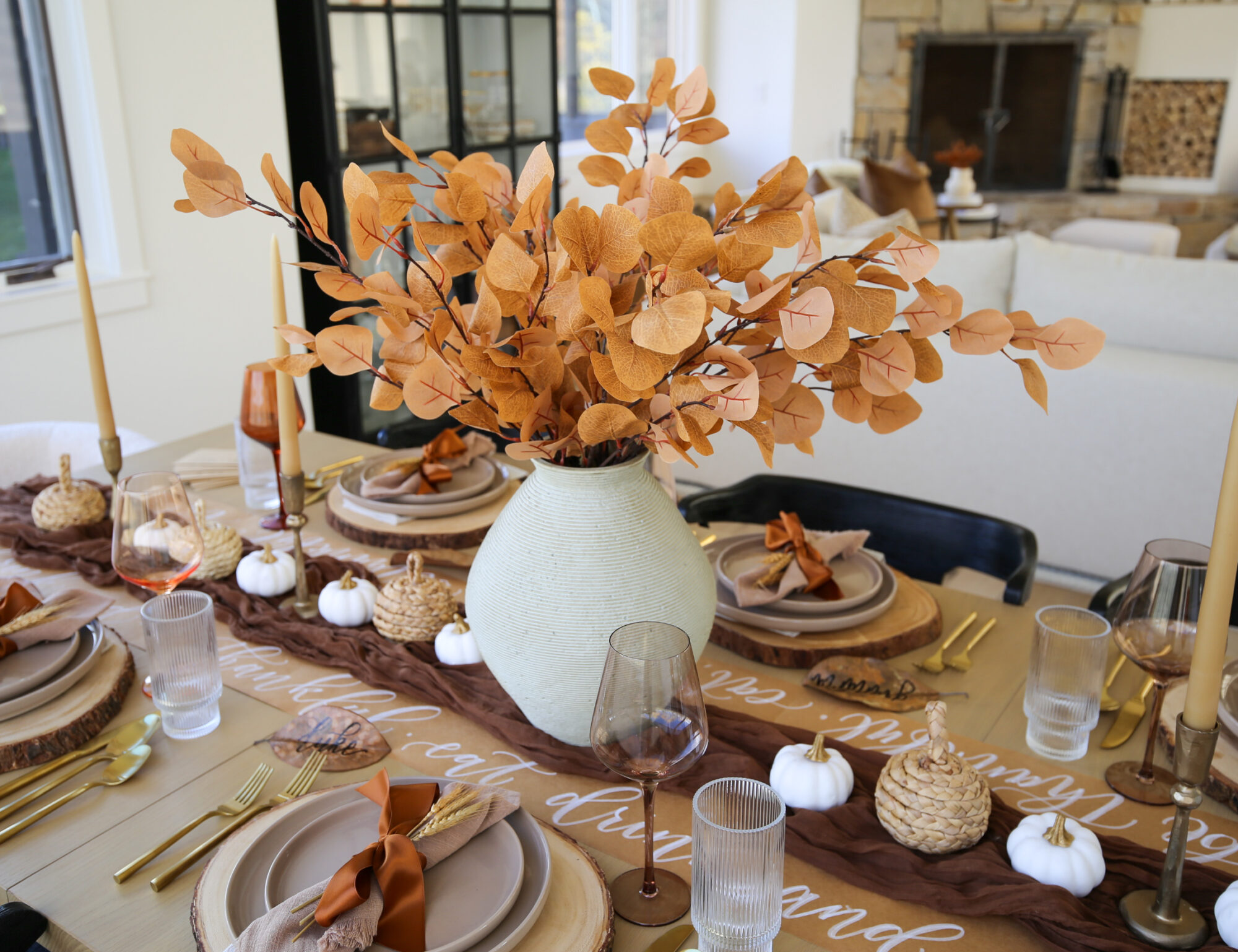 brown and amber thanksgiving table