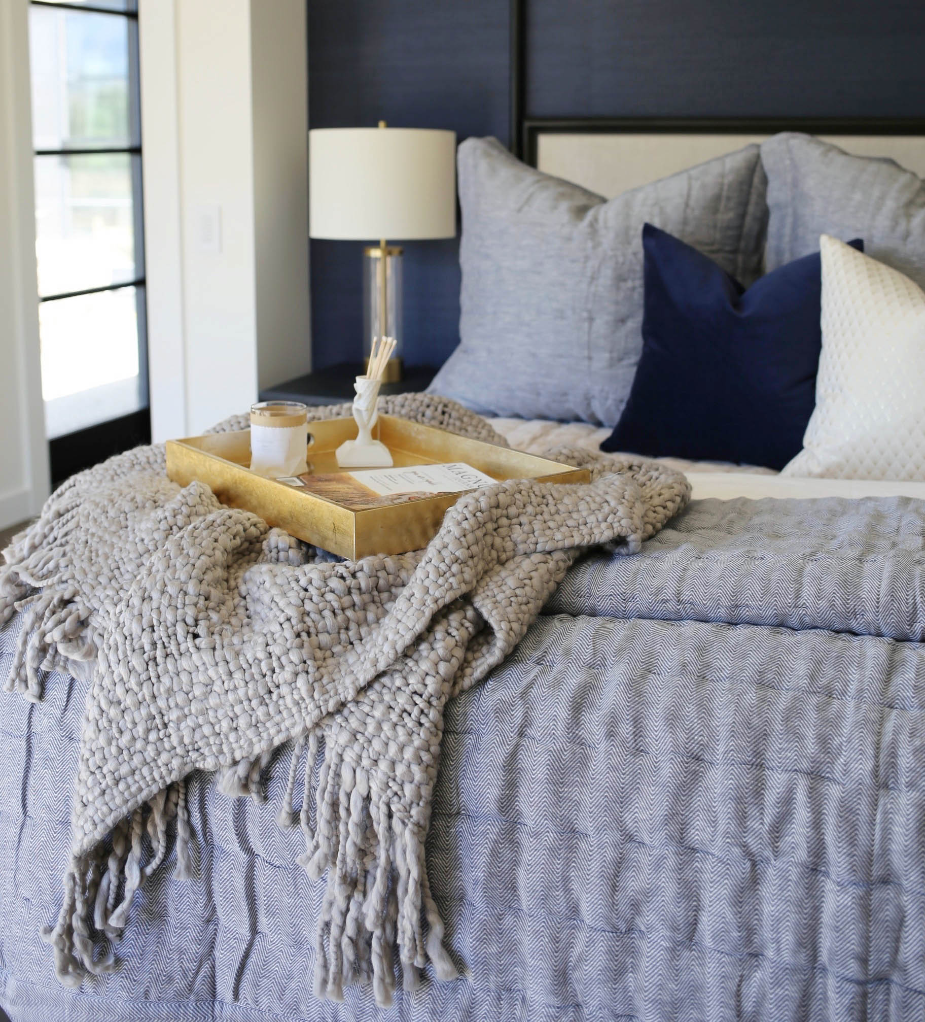 navy bedroom leesa mattress