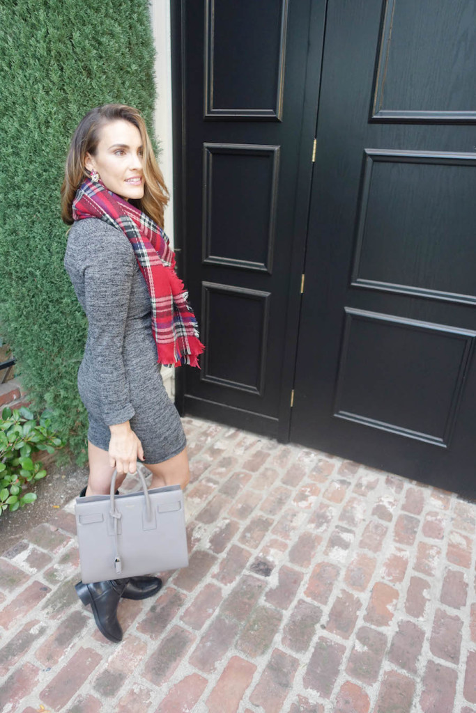 lulus_plaid scarf and sweater dress