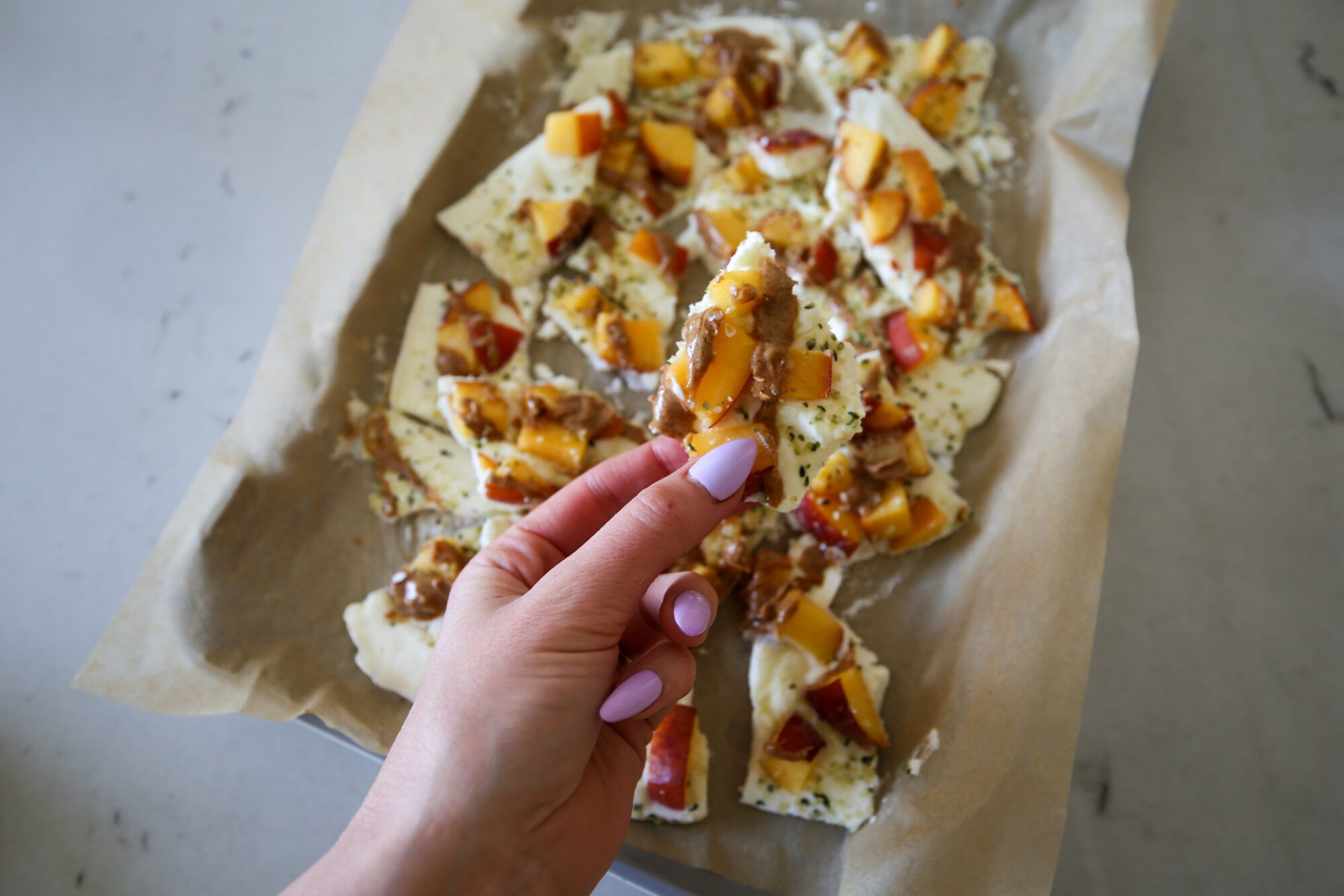 summer peach greek yogurt bark