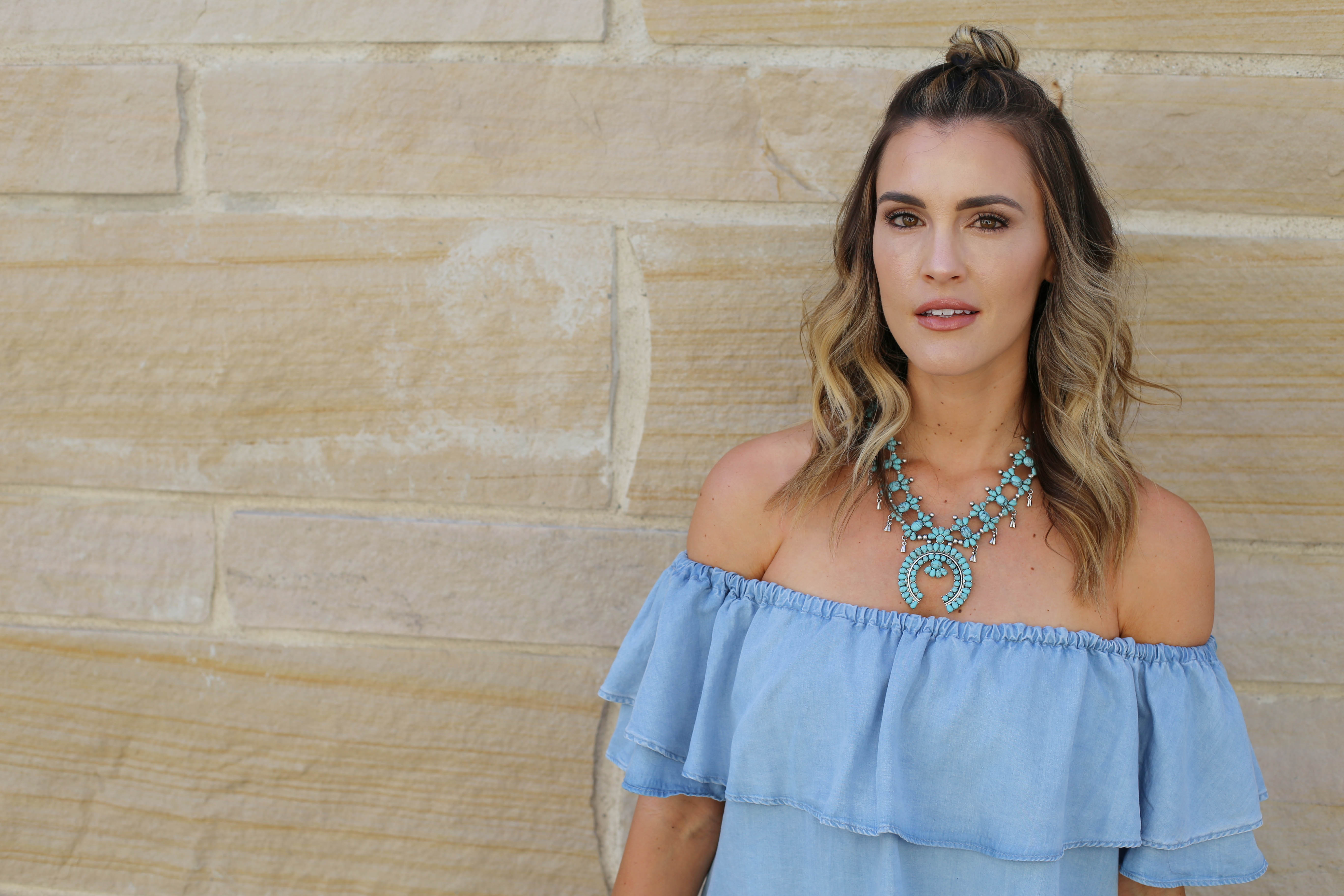 lace shorts off the shoulder top styled by kasey