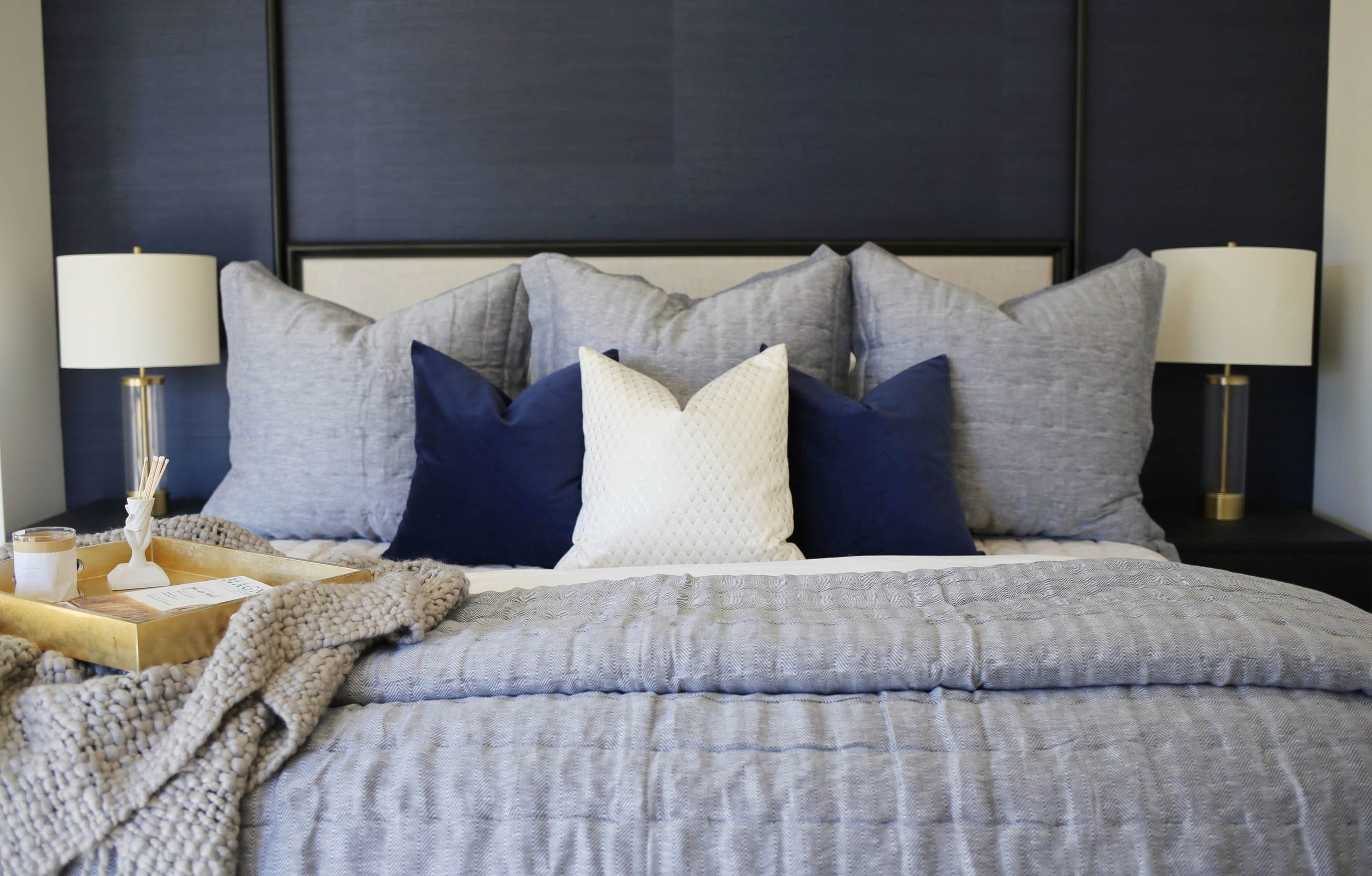 navy bedroom leesa mattress