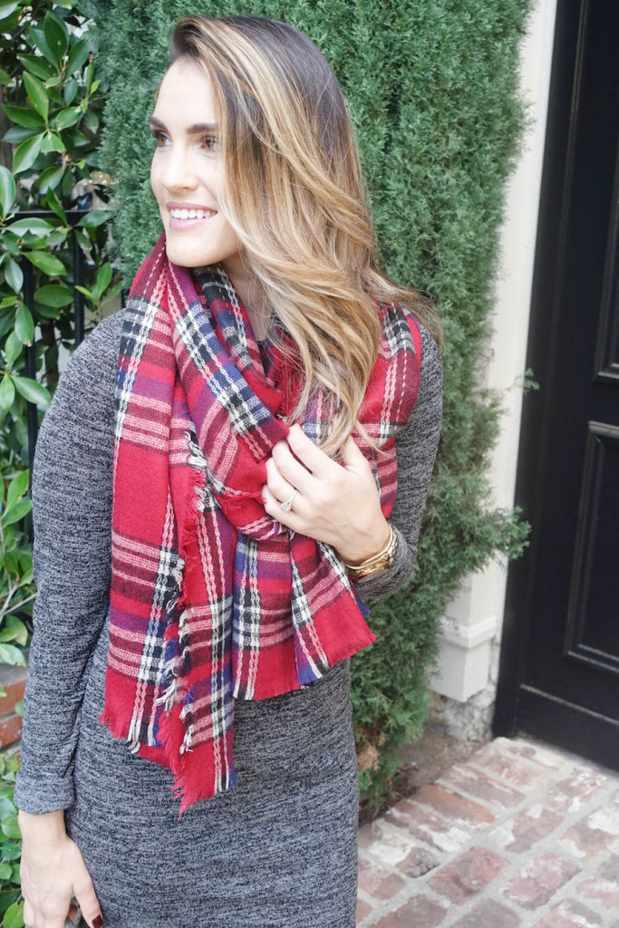 lulus_plaid scarf and sweater dress