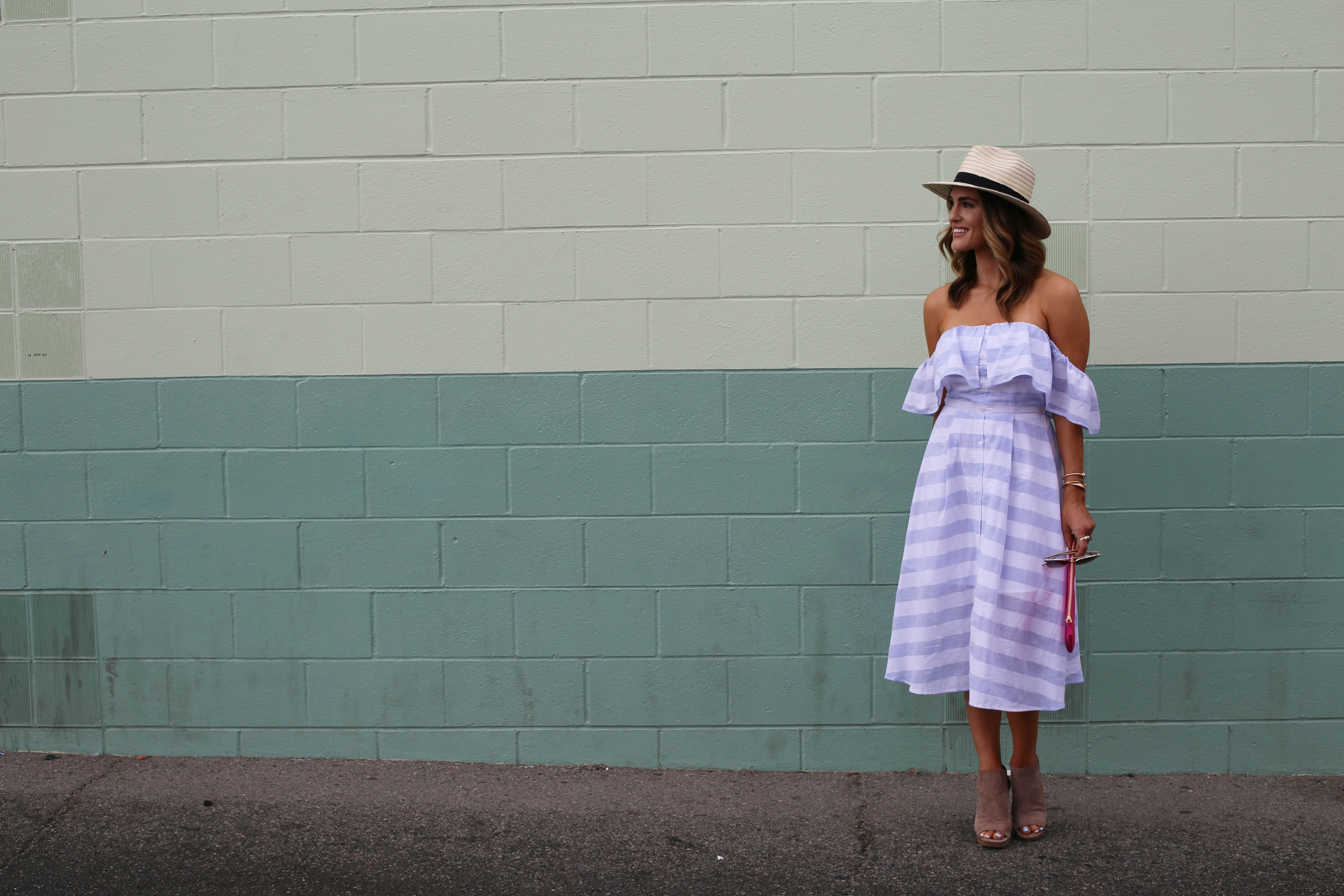 off the shoulder dress stripes styled by kasey