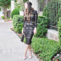 black lace crop top and skirt