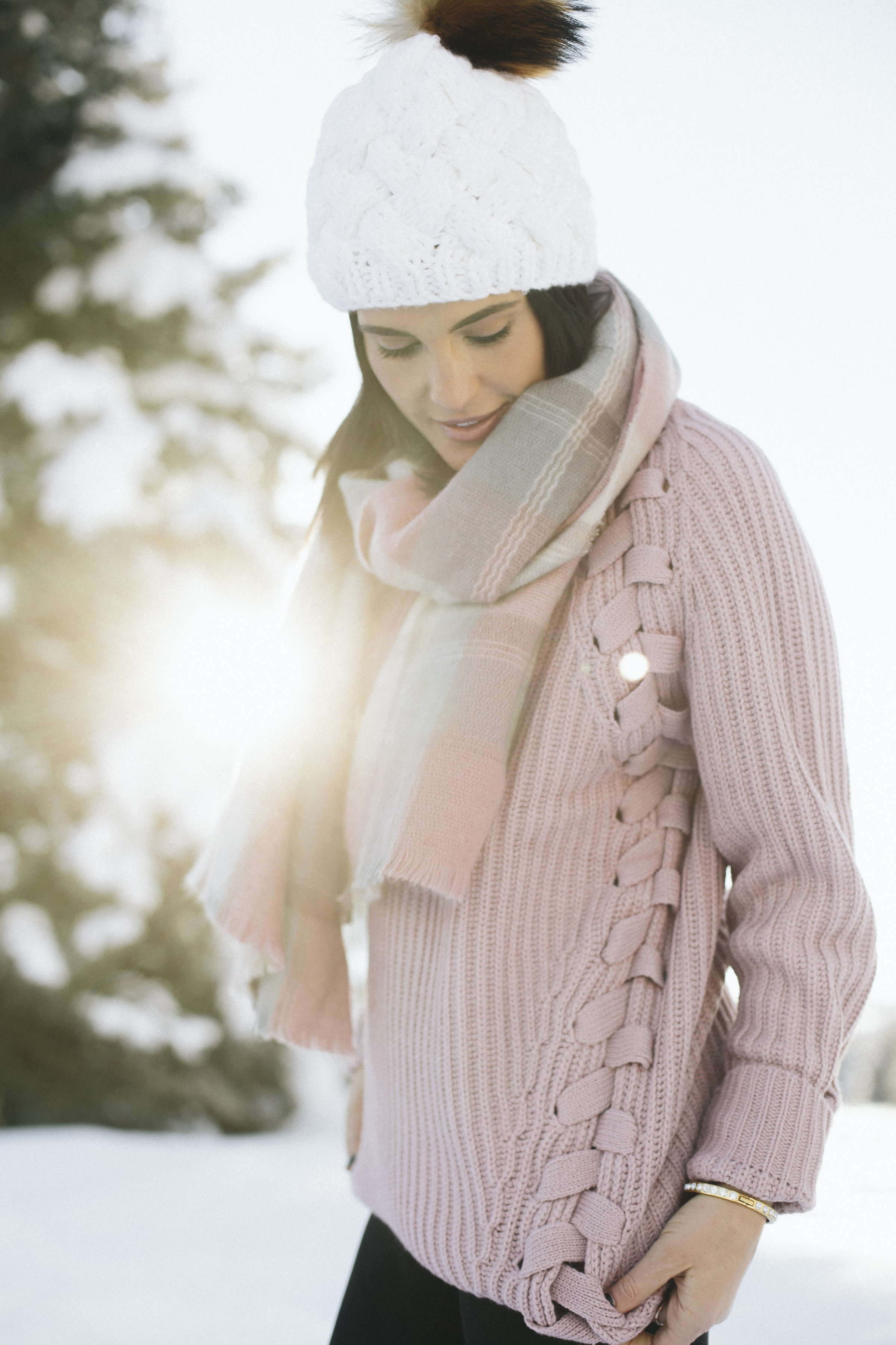 blush knit winter outfit
