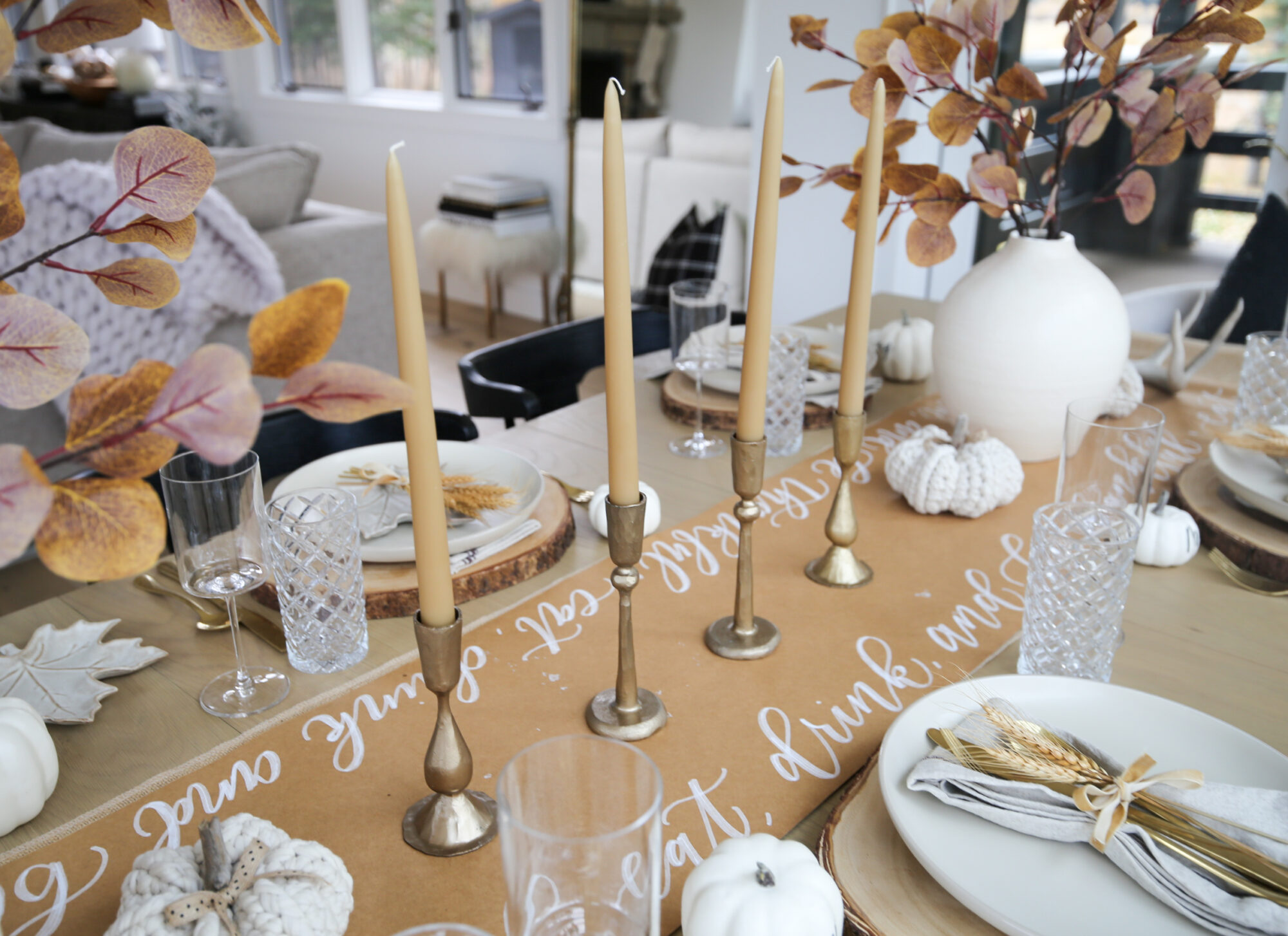 modern country neutral thanksgiving table