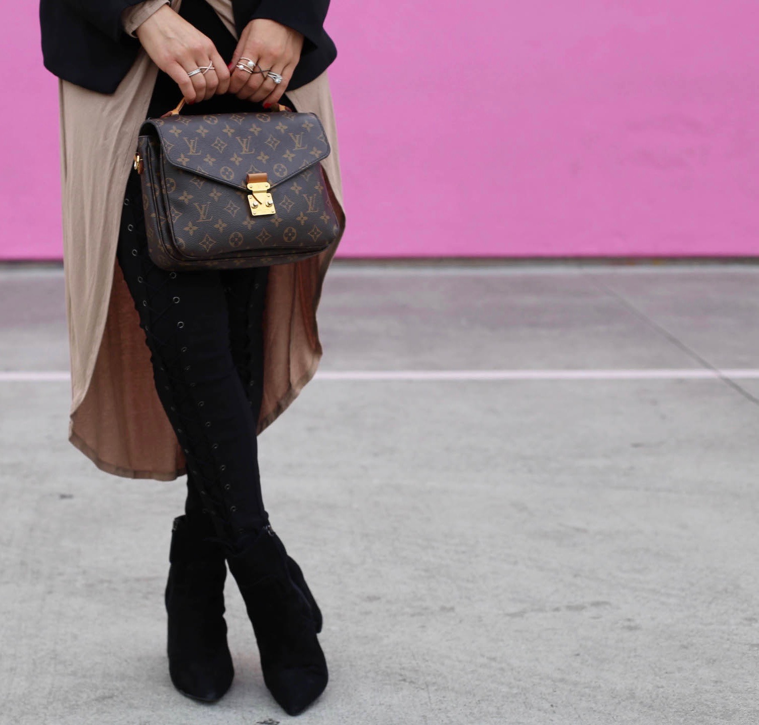 laced up leggings pink wall
