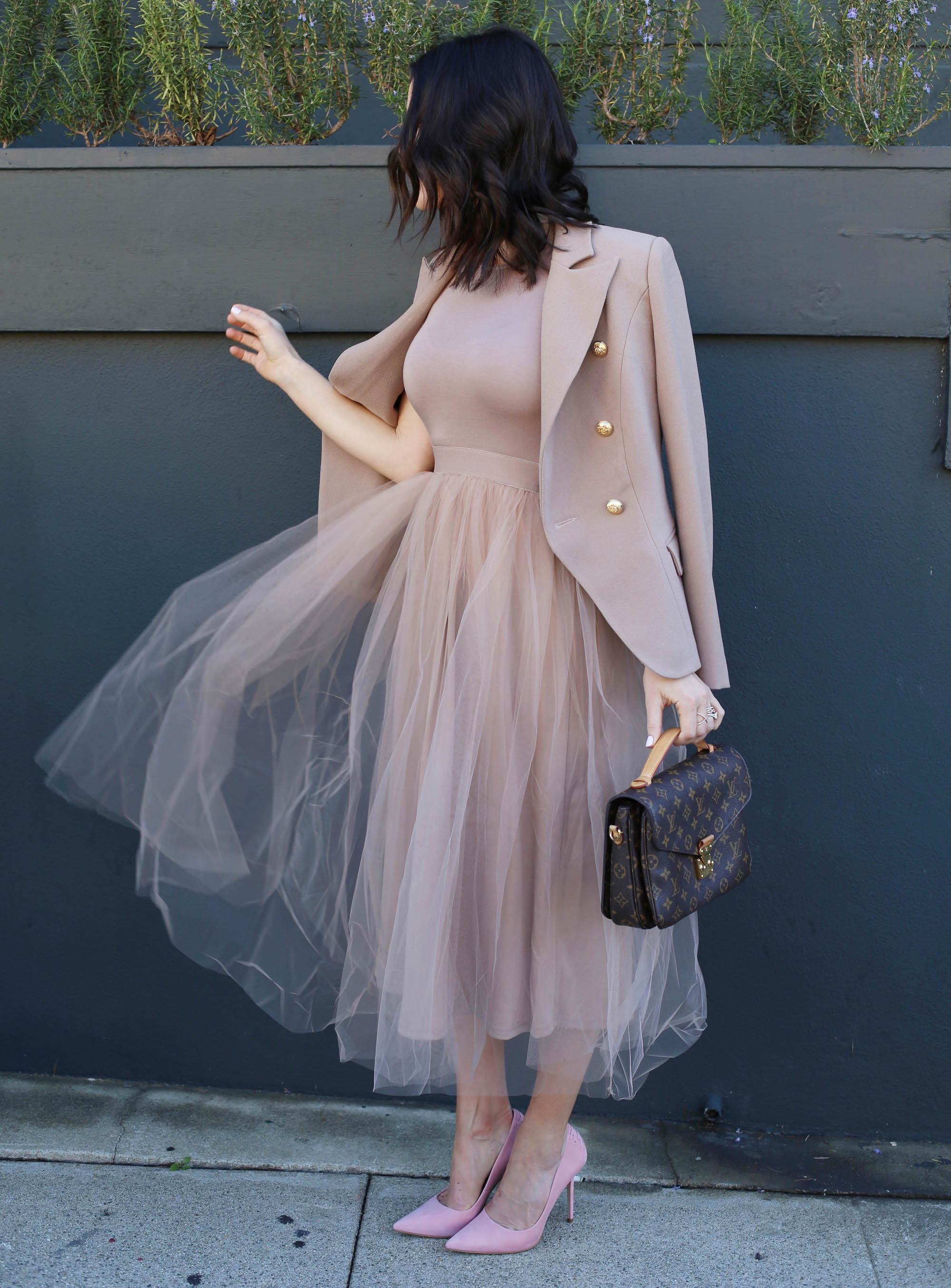 nude dress styled by kasey