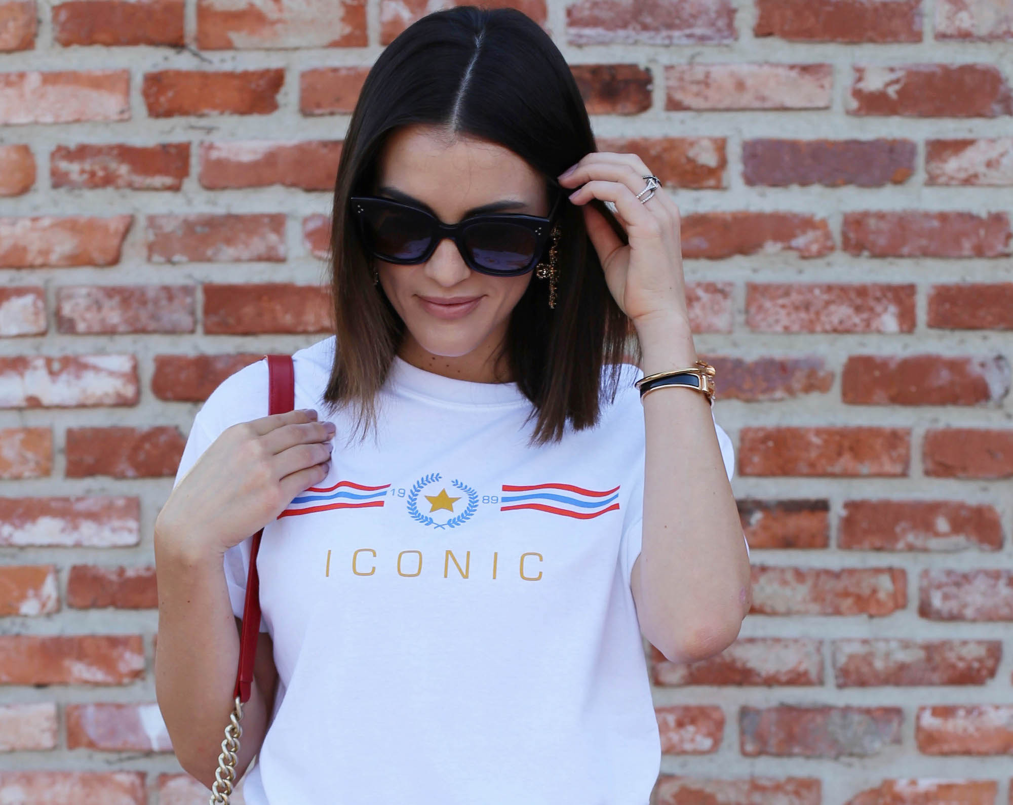 iconic tee red chanel denim shorts