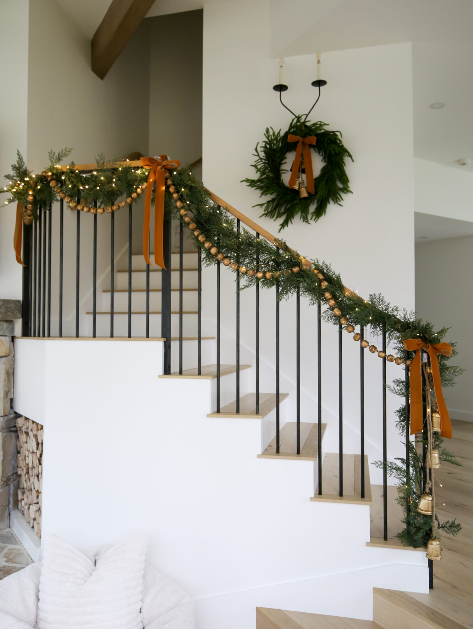 layering garland staircase christmas decor