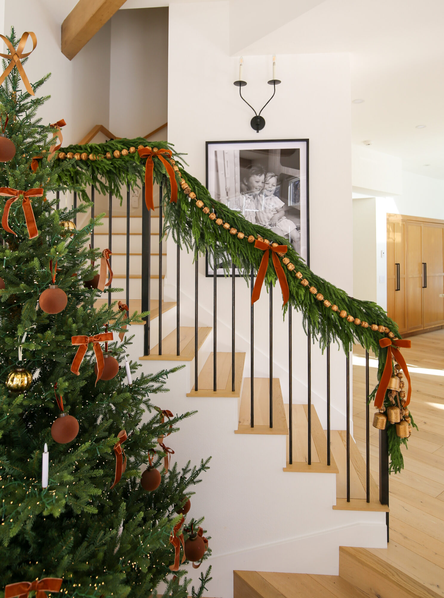 holiday christmas garland staircase decor