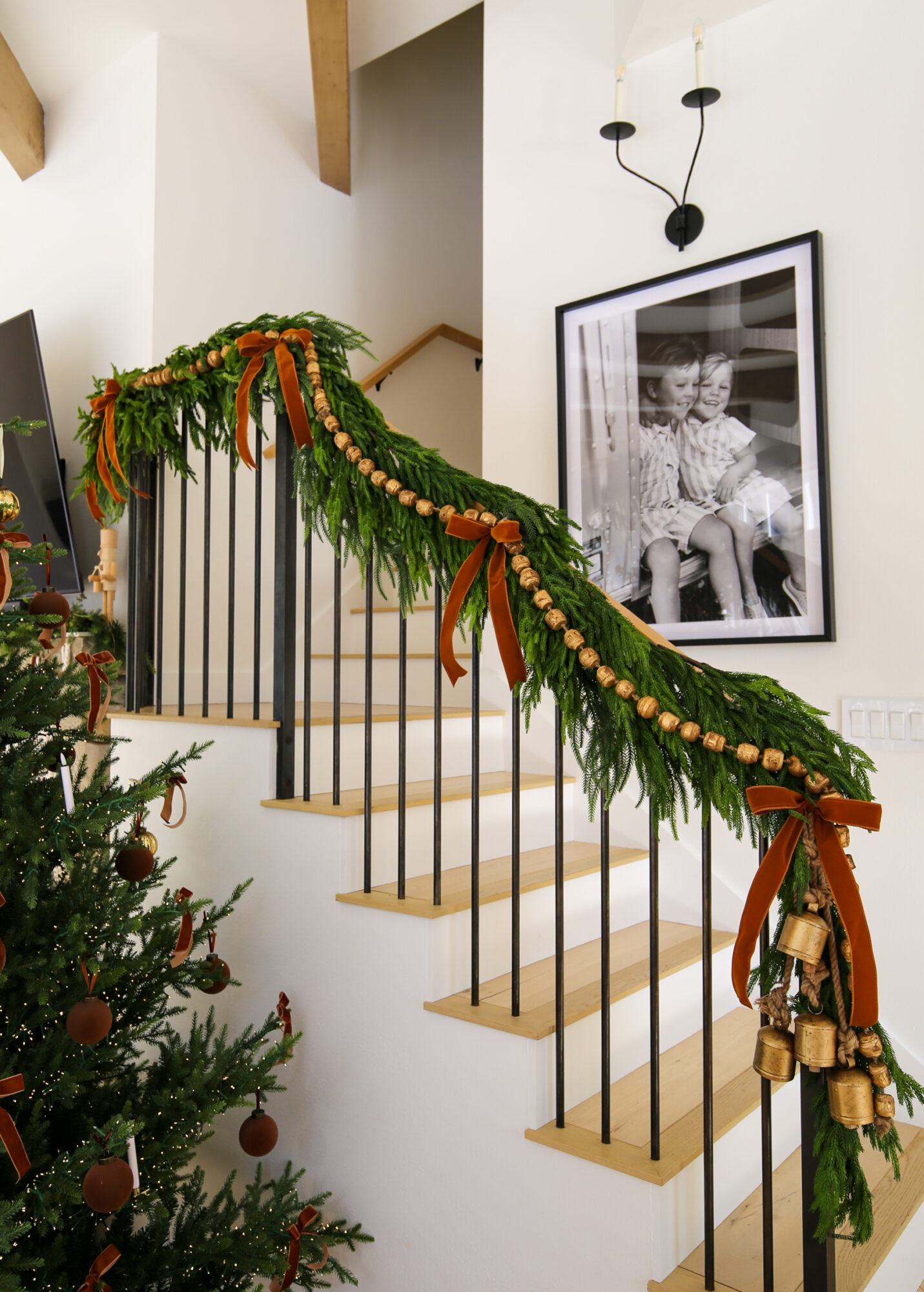 holiday christmas garland staircase decor