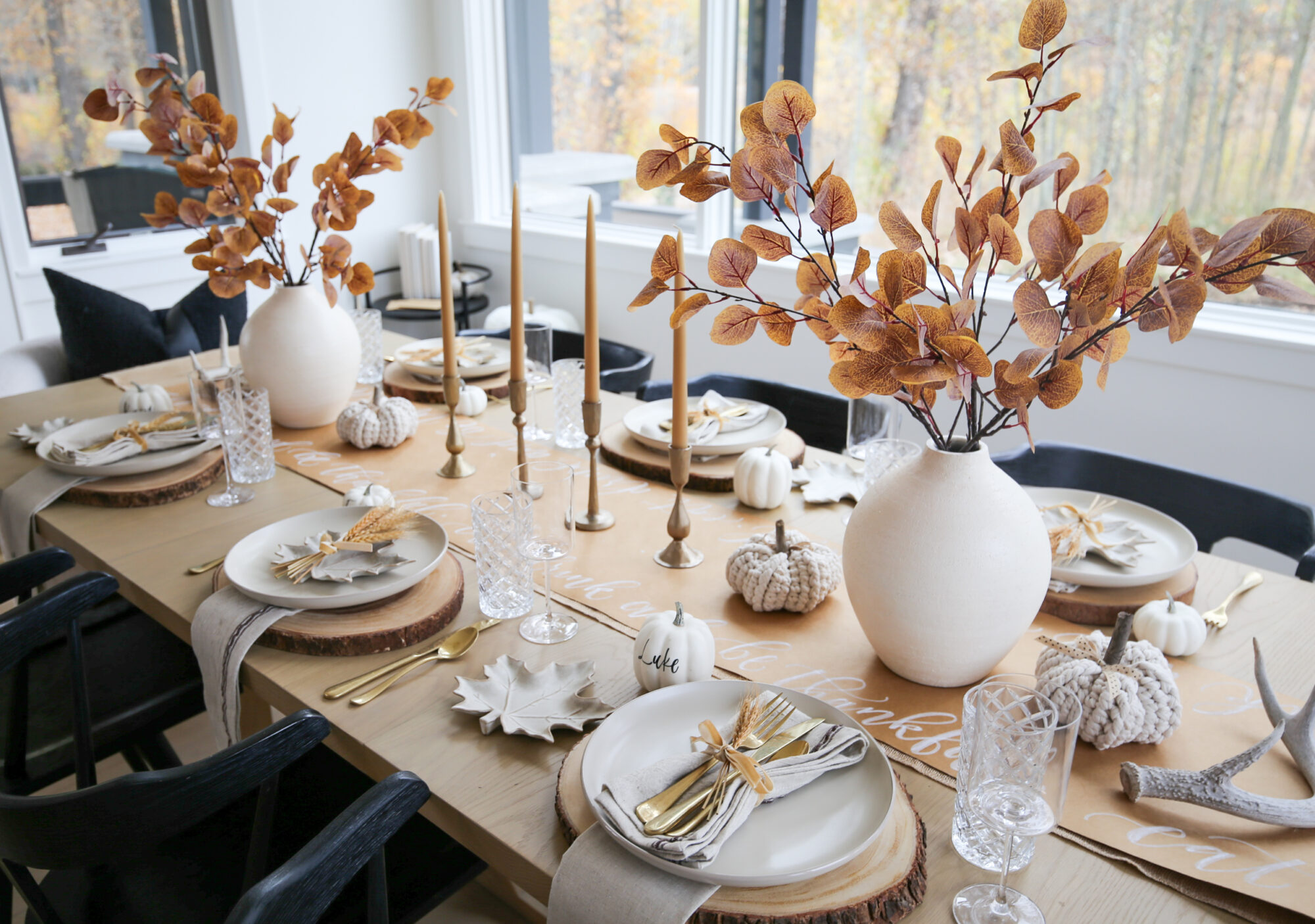 modern country neutral thanksgiving table