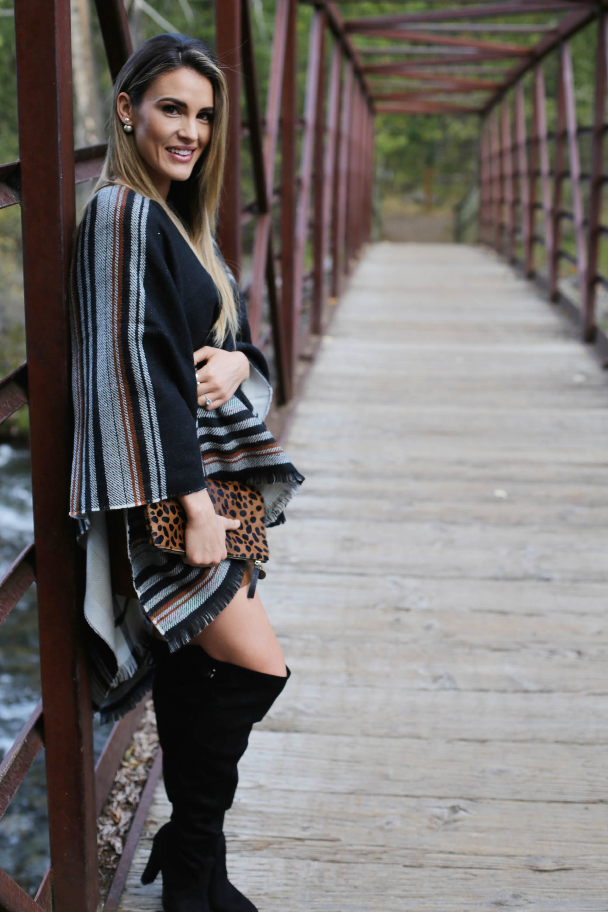 cape camel skirt otk boots styled by kasey