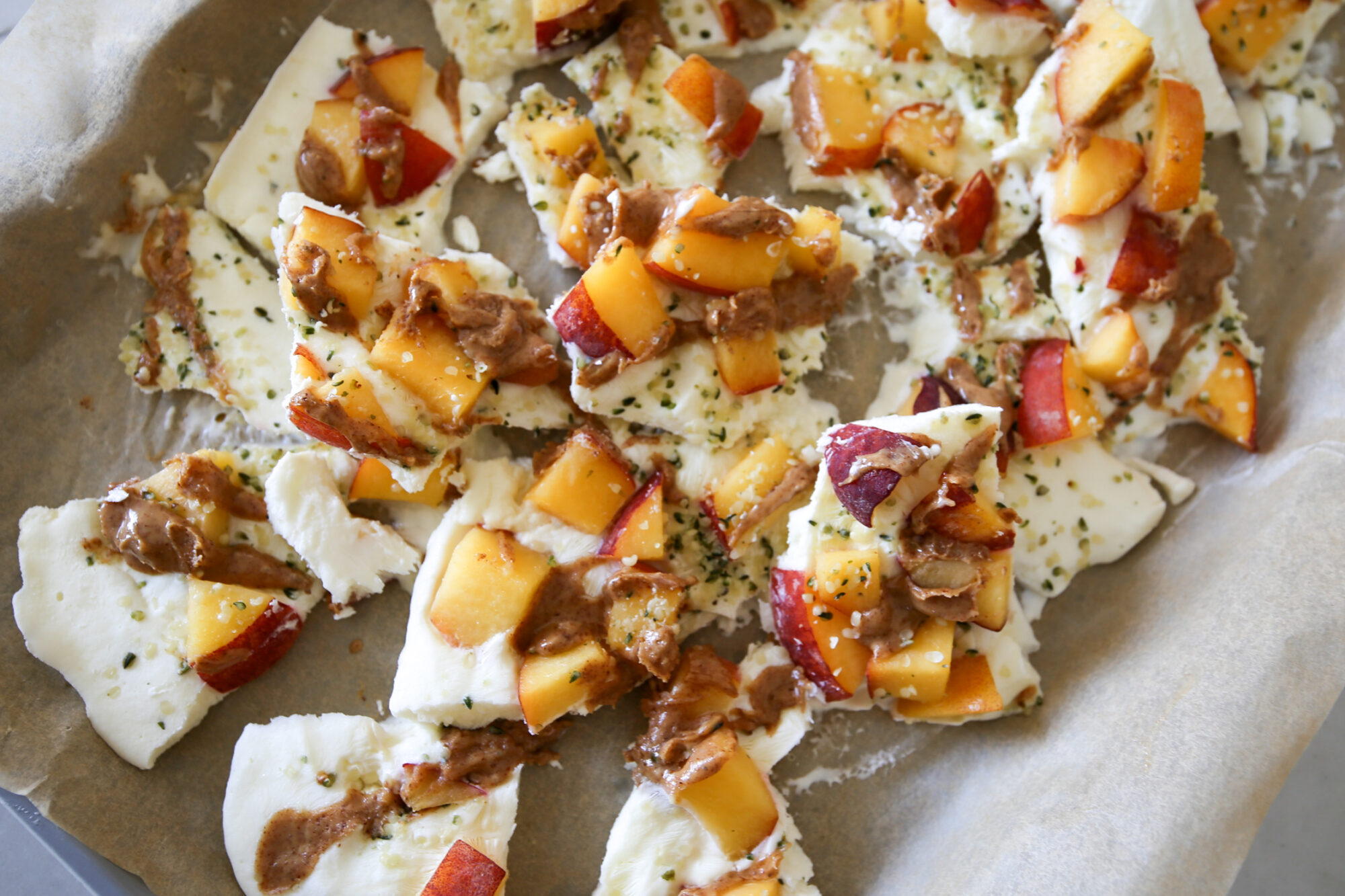 summer peach greek yogurt bark