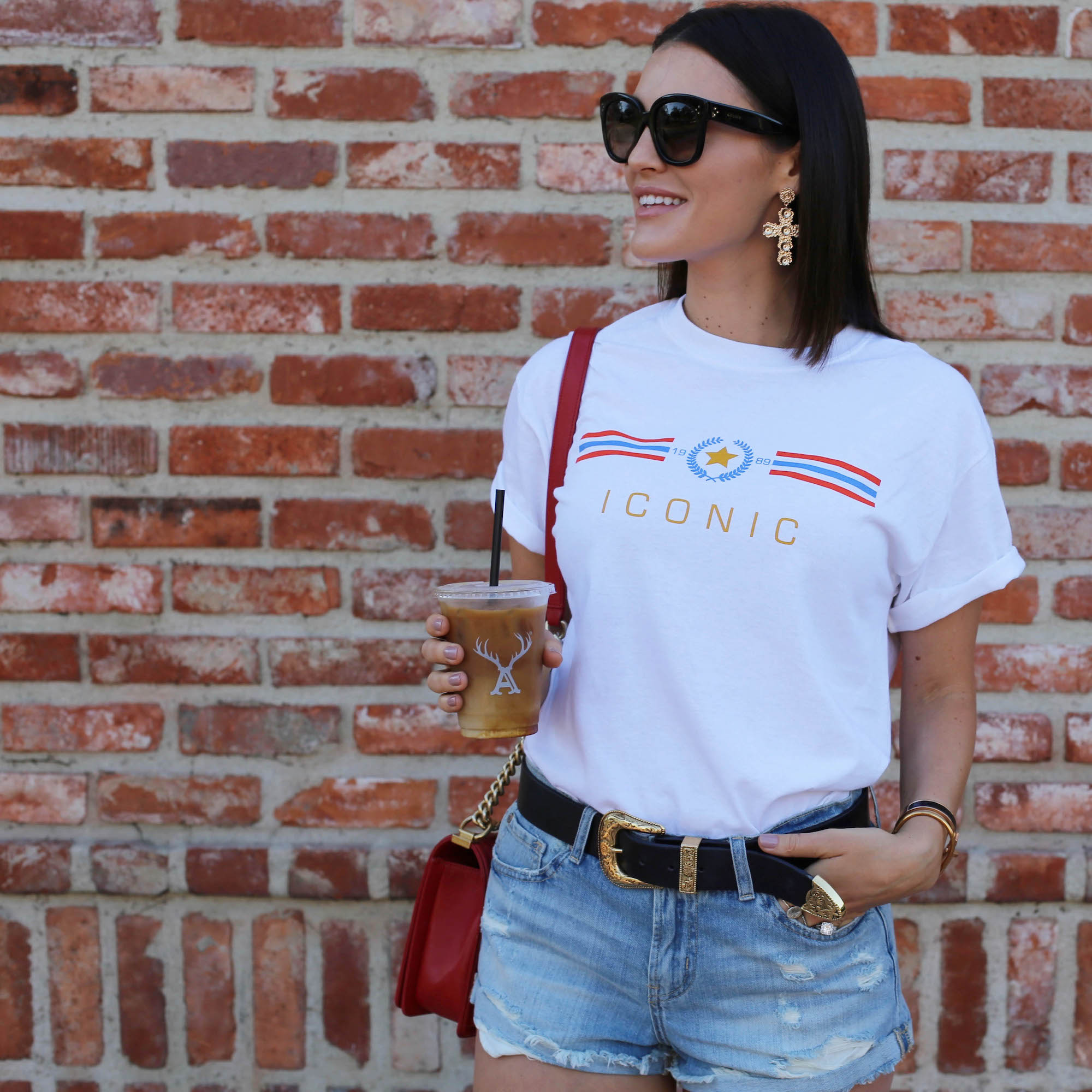 iconic tee red chanel denim shorts