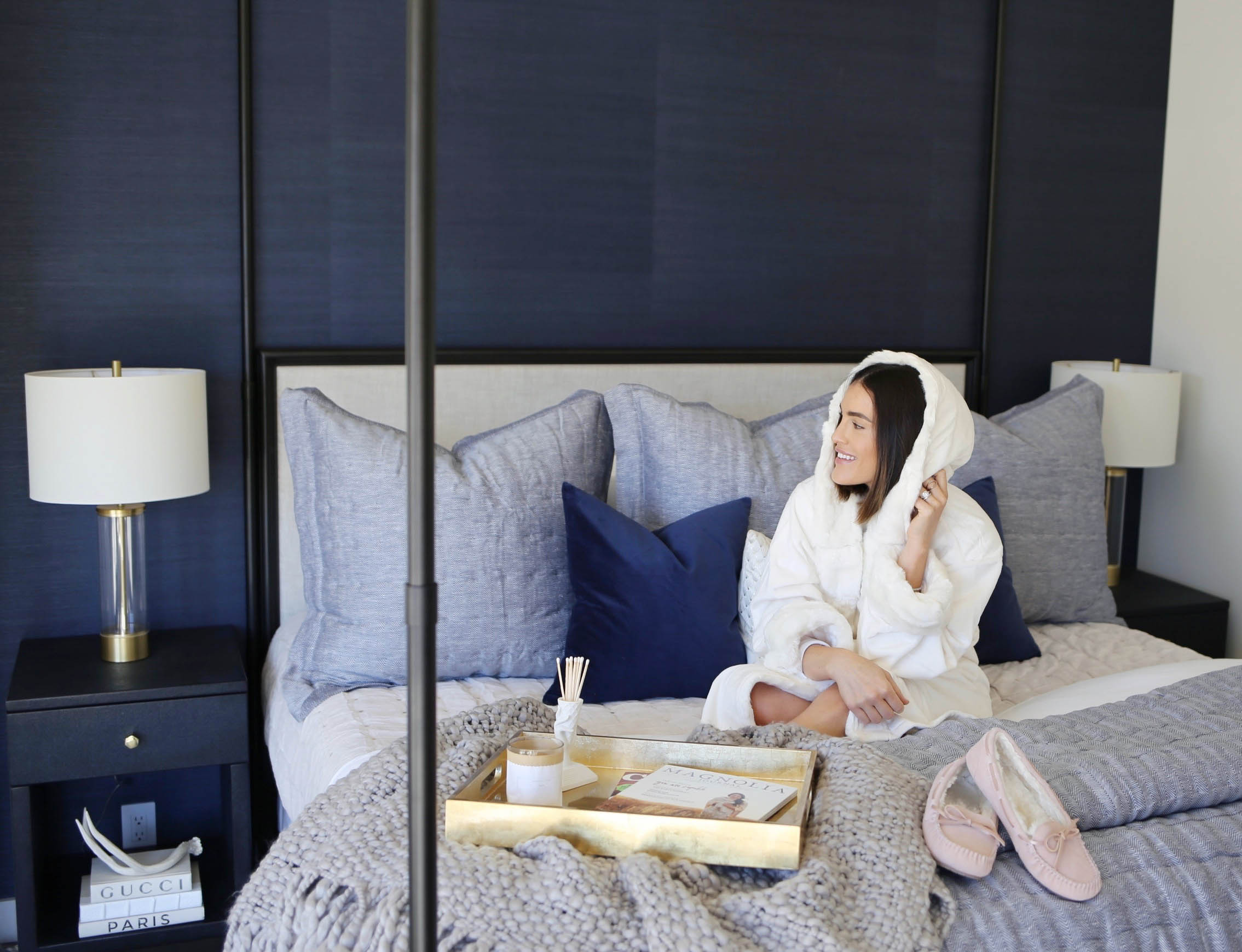 navy bedroom leesa mattress
