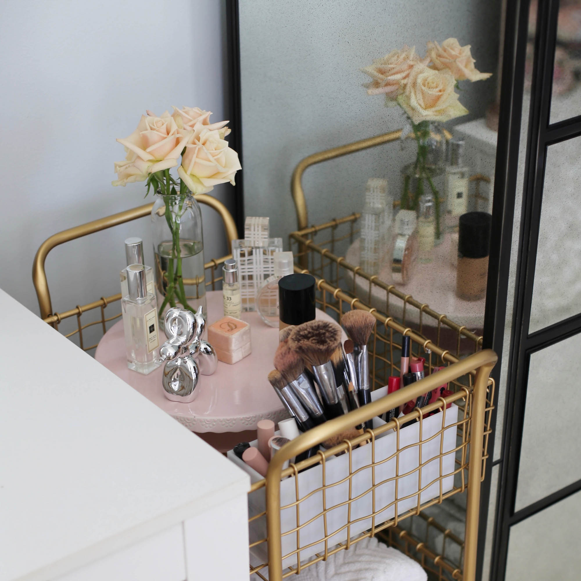 gold cart vanity setup