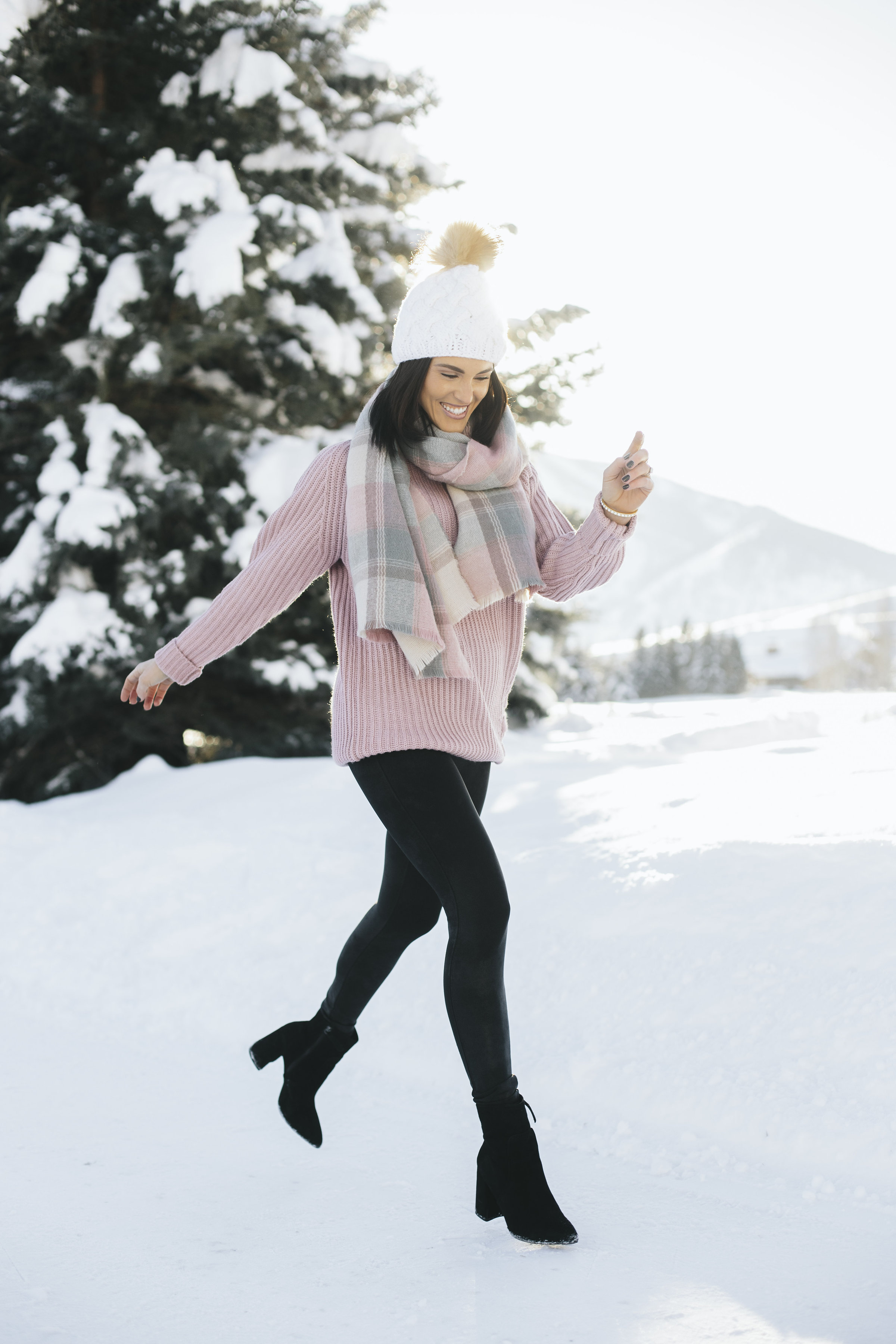 blush knit winter outfit