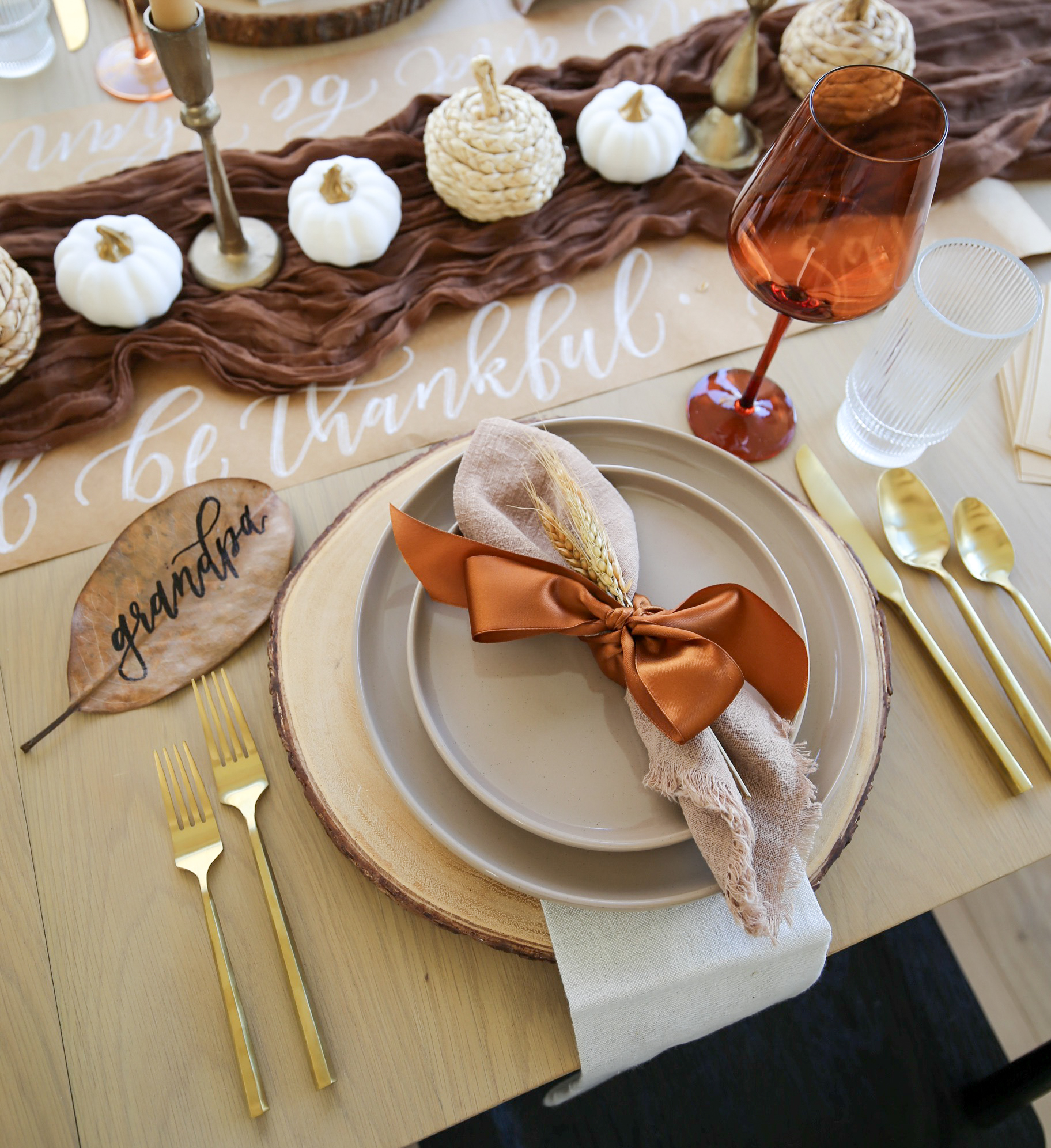 brown and amber thanksgiving table