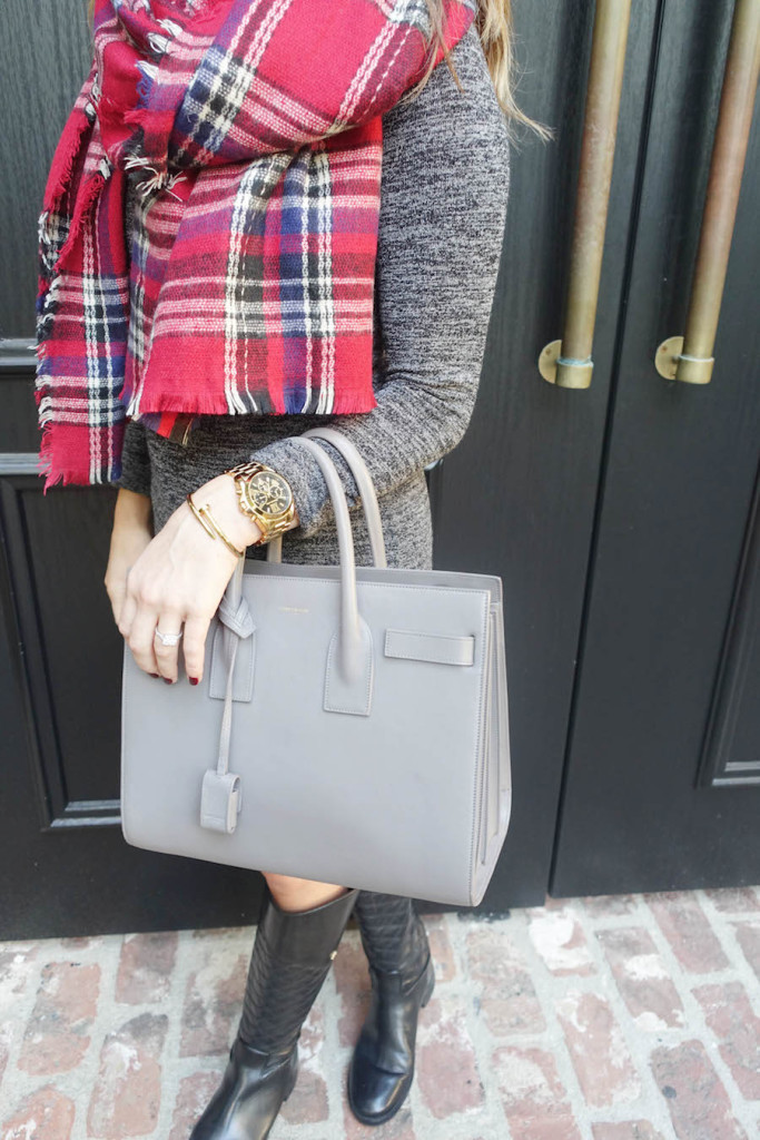 lulus_plaid scarf and sweater dress