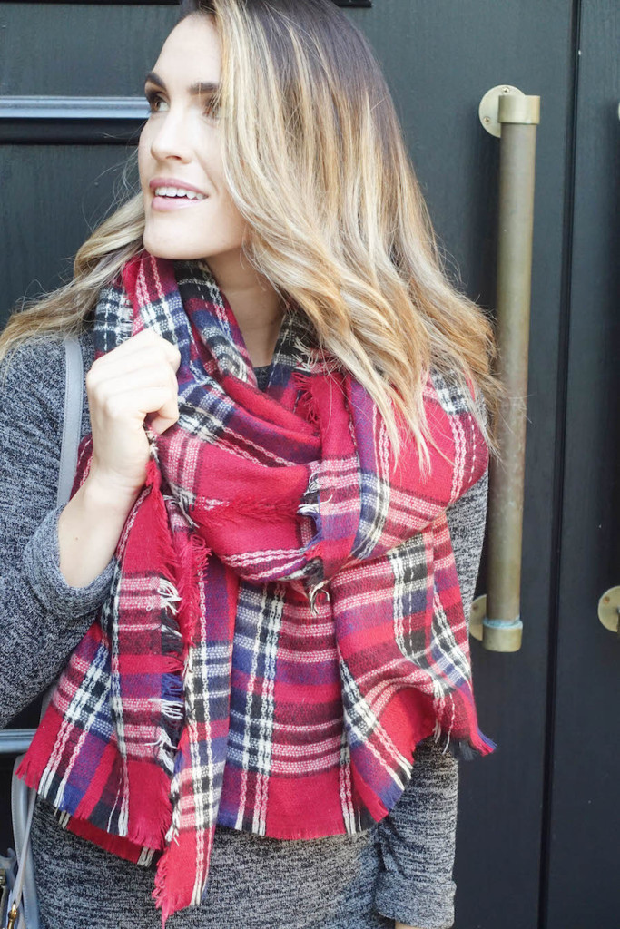 lulus_plaid scarf and sweater dress
