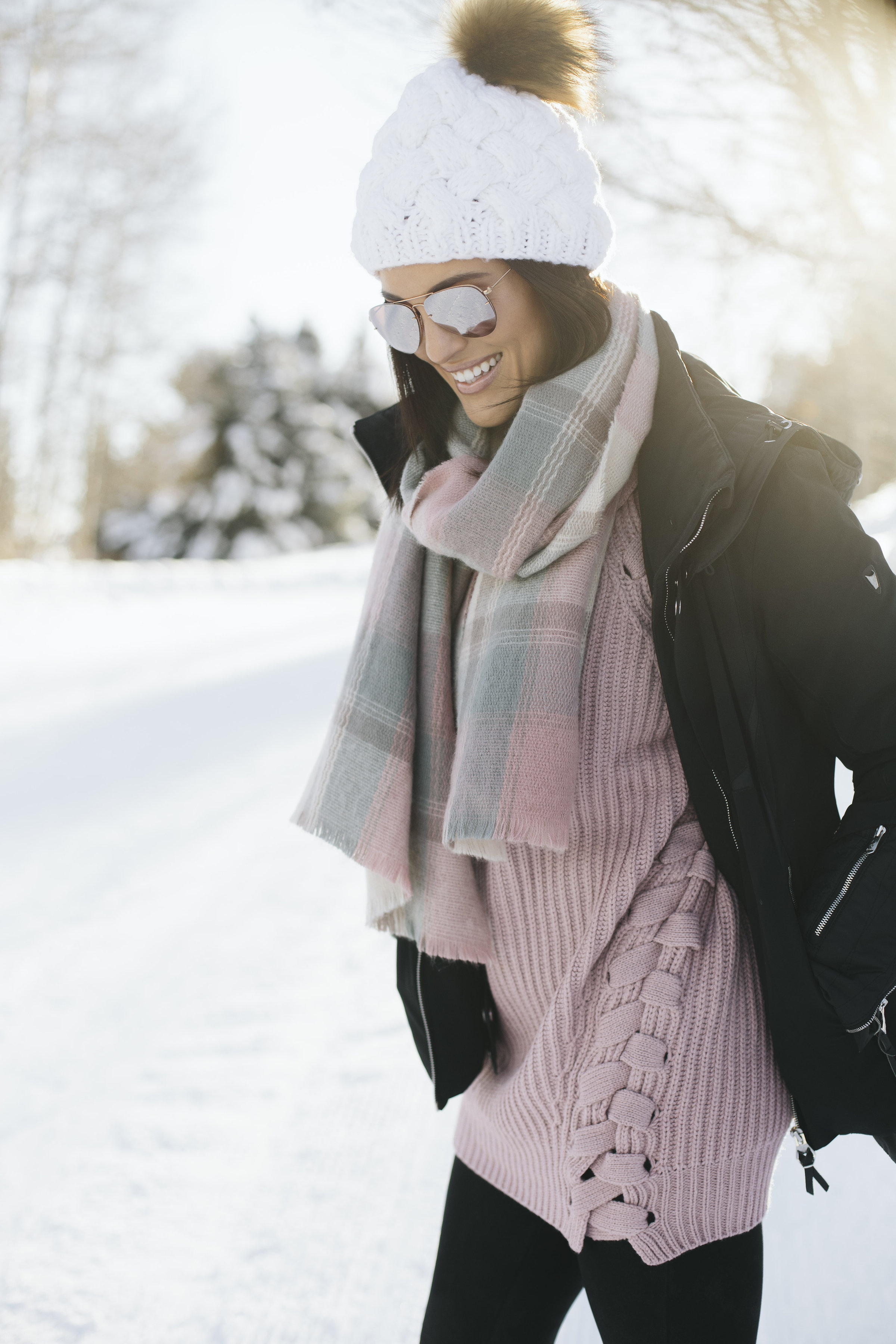 blush knit winter outfit