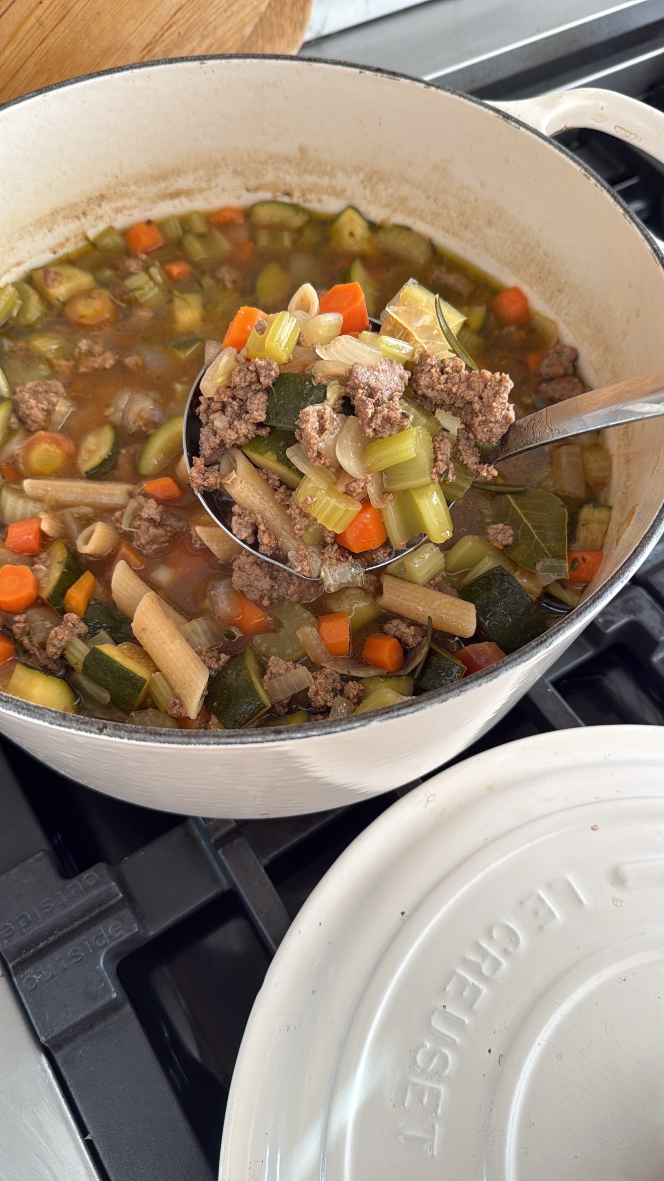 Beef & Veggie Soup w/ Sourdough Pasta