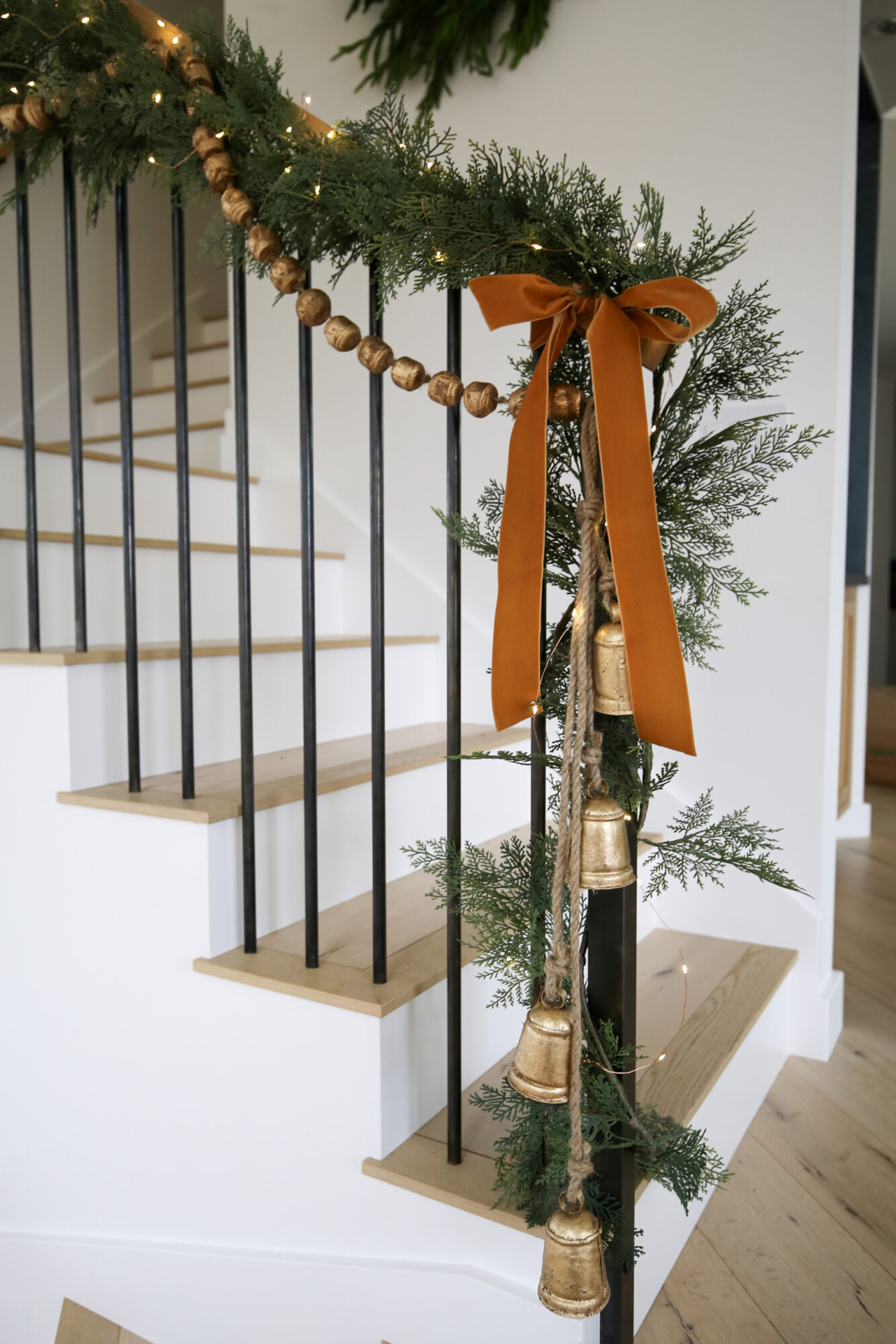 layering garland staircase christmas decor