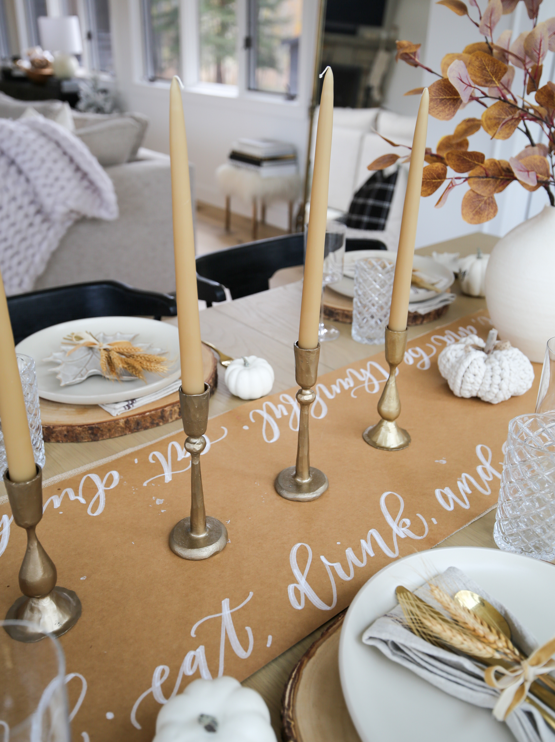 modern country neutral thanksgiving table
