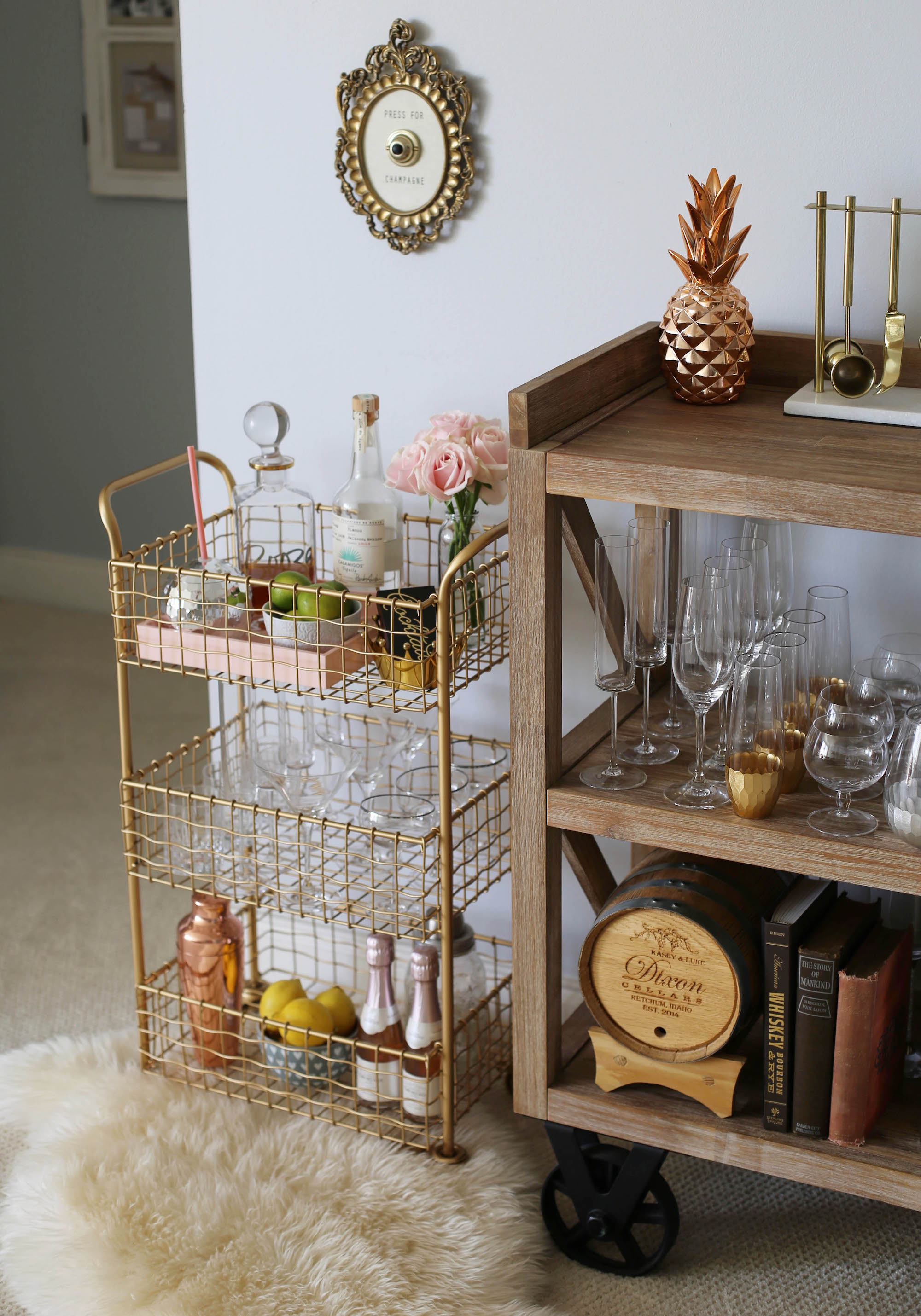 gold cart mini bar cart