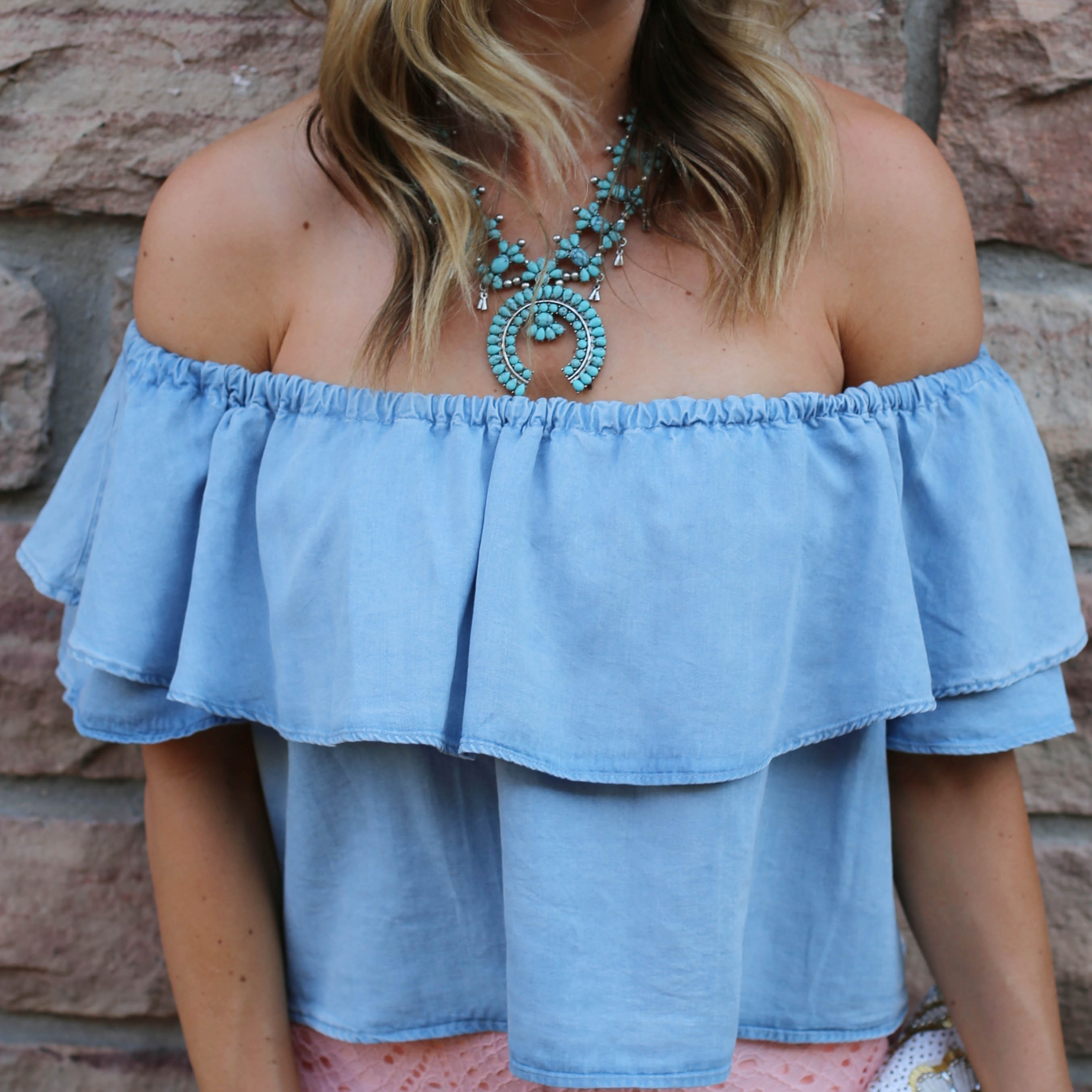 lace shorts off the shoulder top styled by kasey
