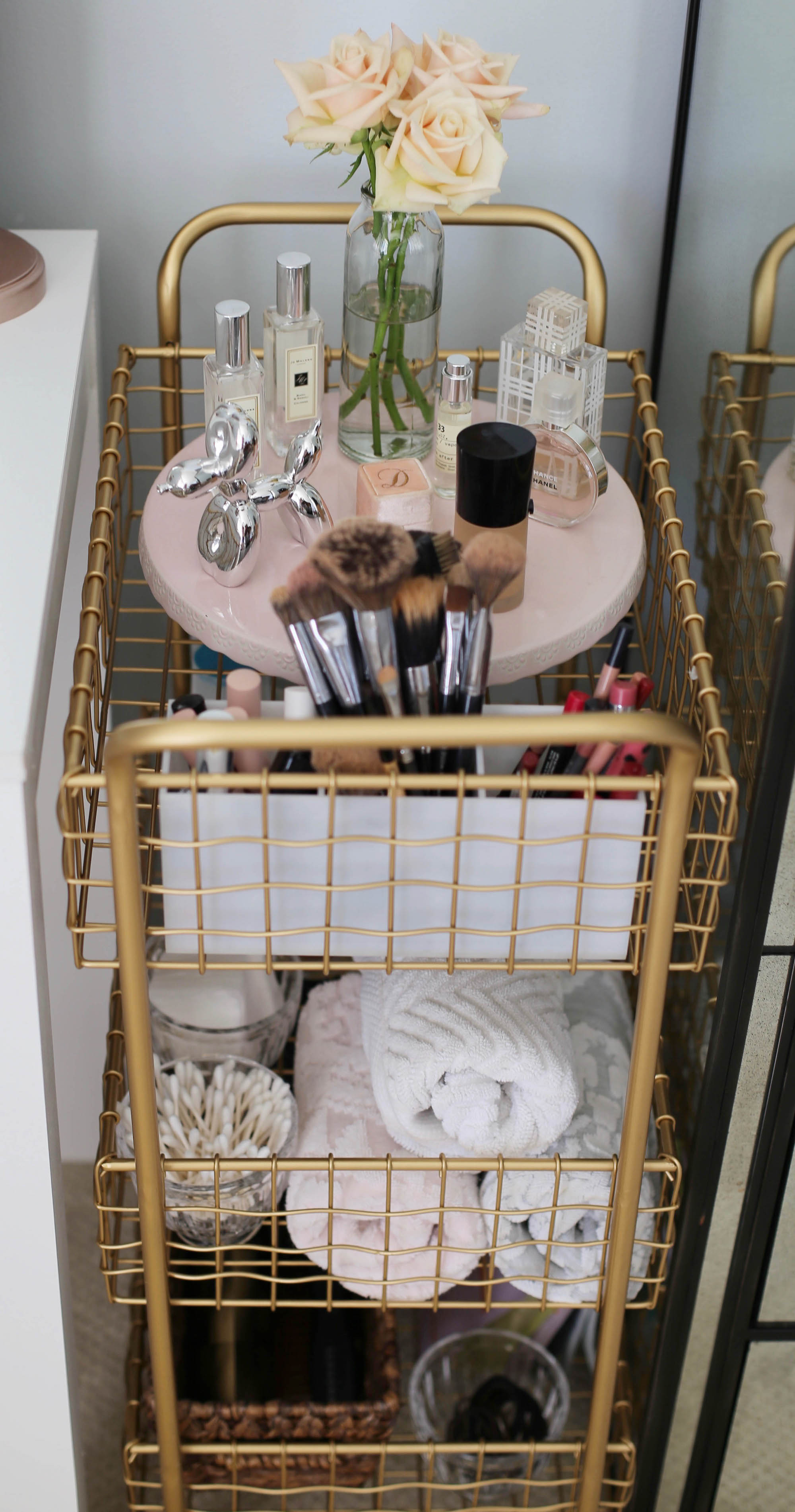 gold cart vanity setup