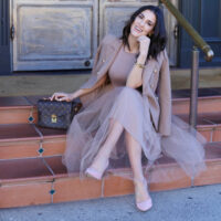 nude dress styled by kasey