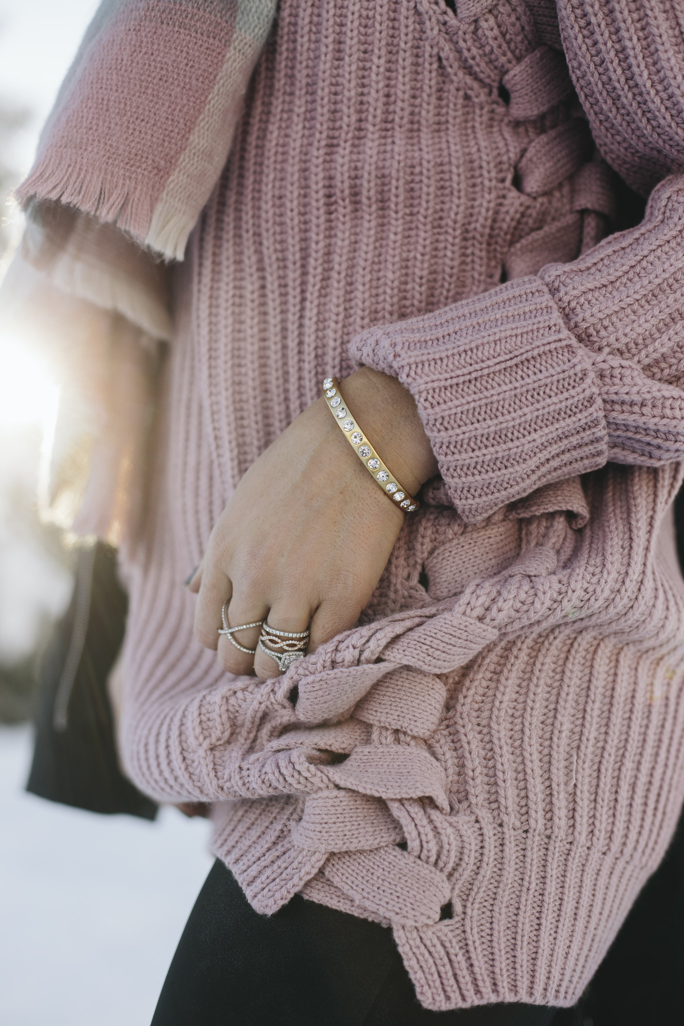 blush knit winter outfit