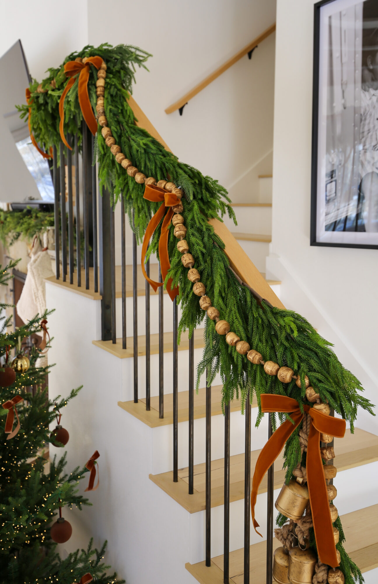 holiday christmas garland staircase decor