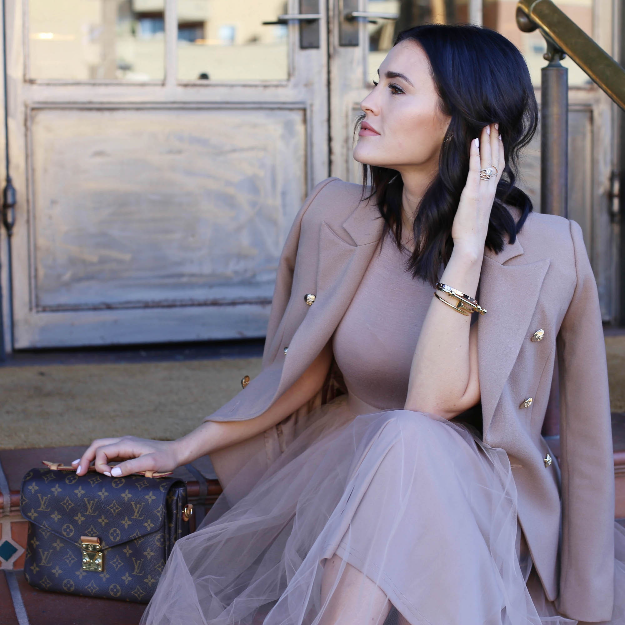 nude dress styled by kasey