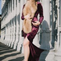 velvet dress faux fur wrap