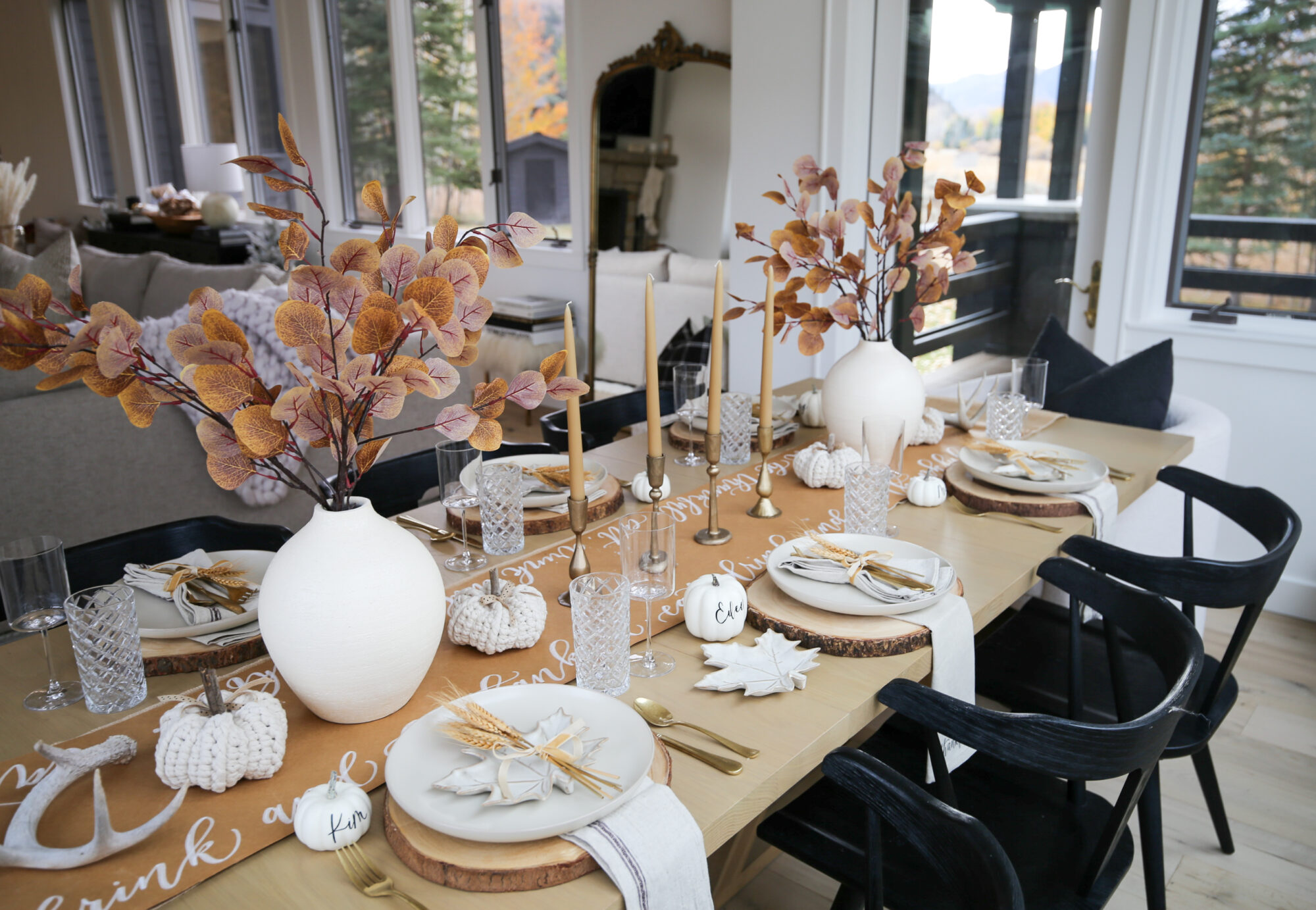 modern country neutral thanksgiving table