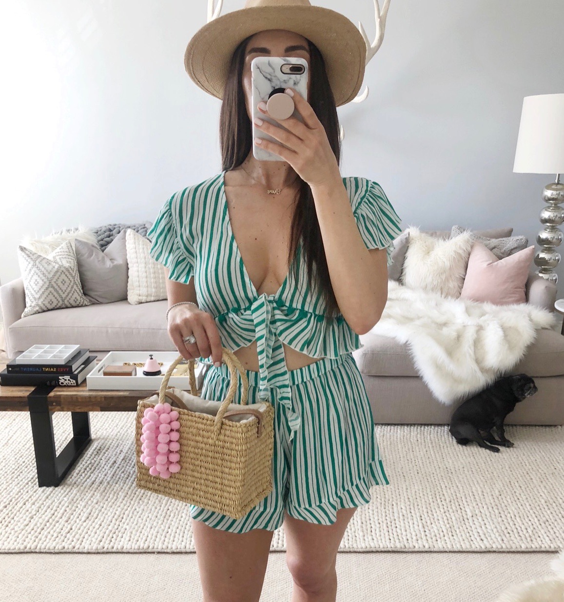 straw bag outfit