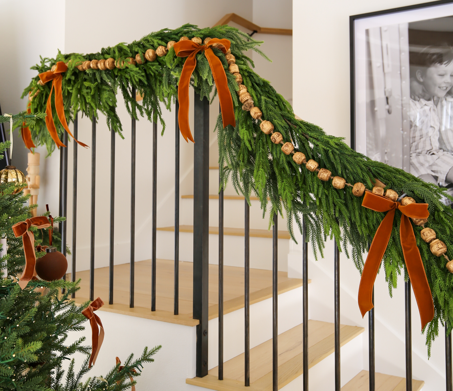 holiday christmas garland staircase decor