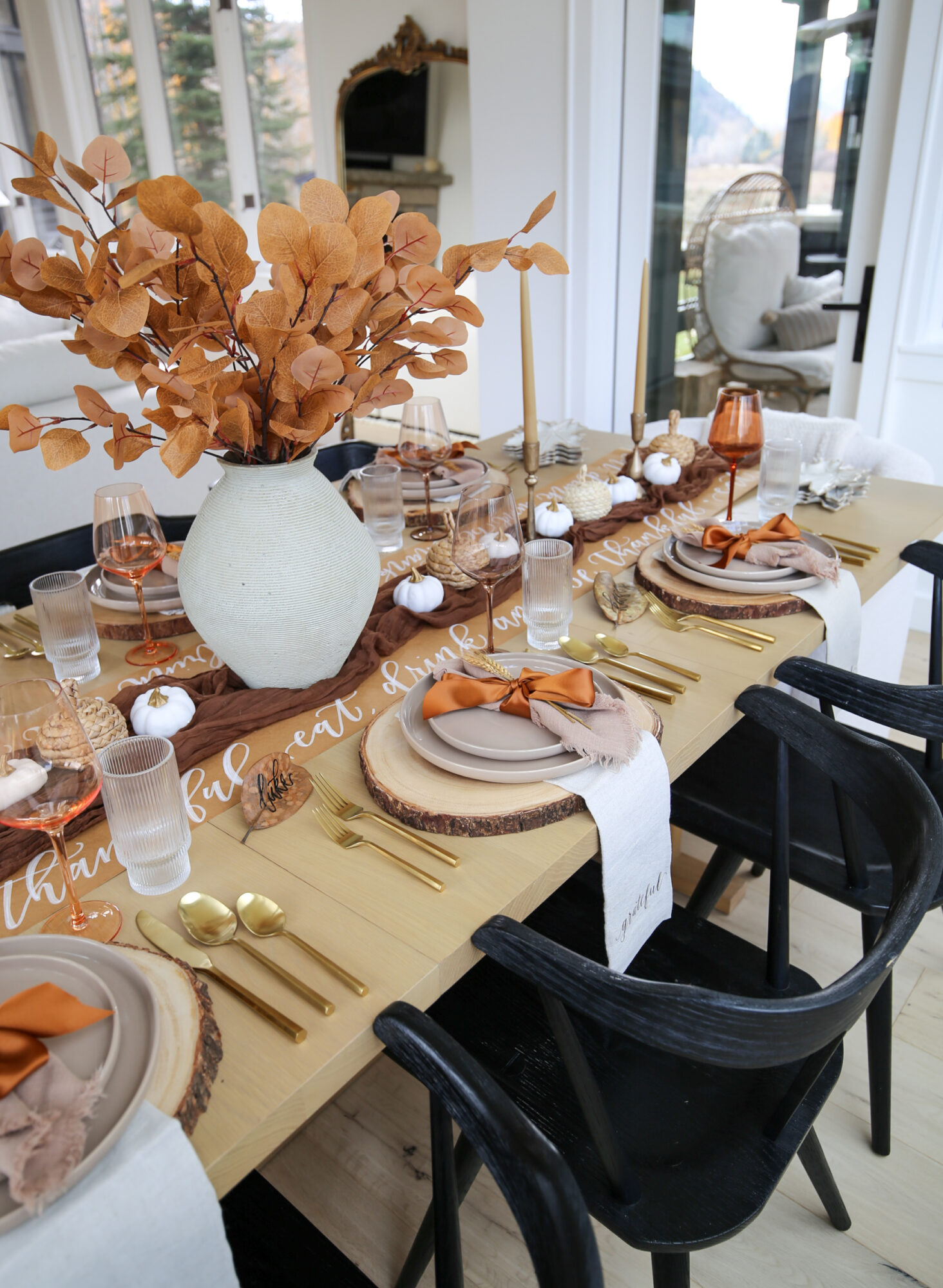 brown and amber thanksgiving table