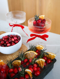 holiday mimosa with fancy ice cubes