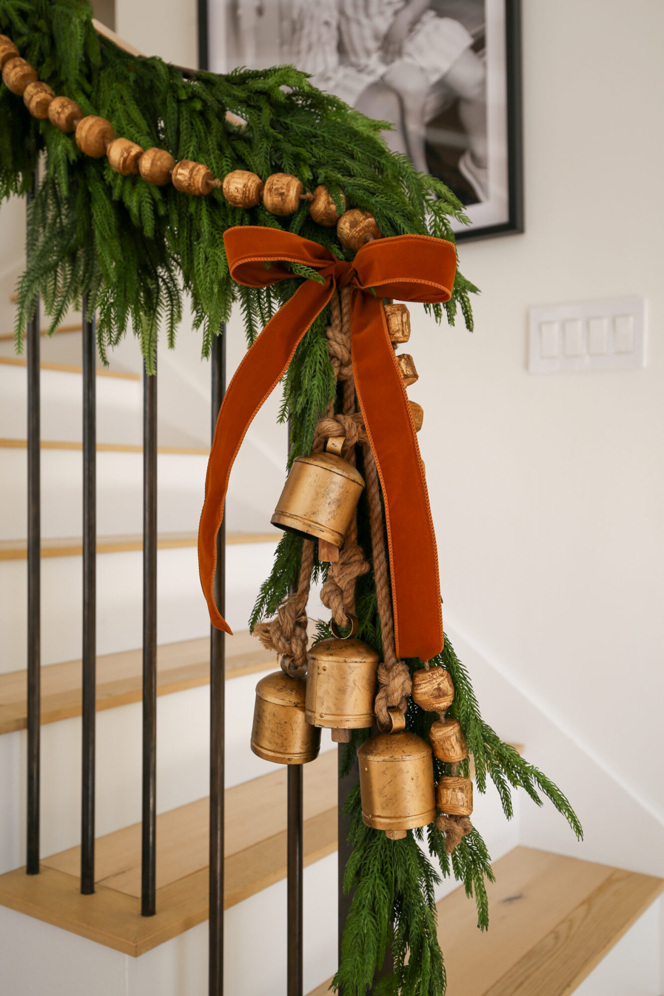 holiday christmas garland staircase decor